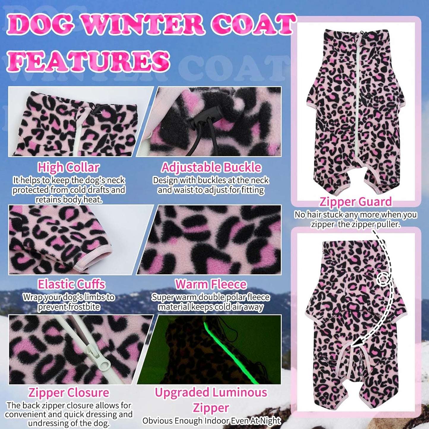 ROZKITCH Dog Winter Jumpsuit, Pet Windproof Warm Cold Weather Jacket Vest with Luminous Zipper, Jumpsuit Apparel Outfit Clothes for Large Giant Dog L-Pink 4XL