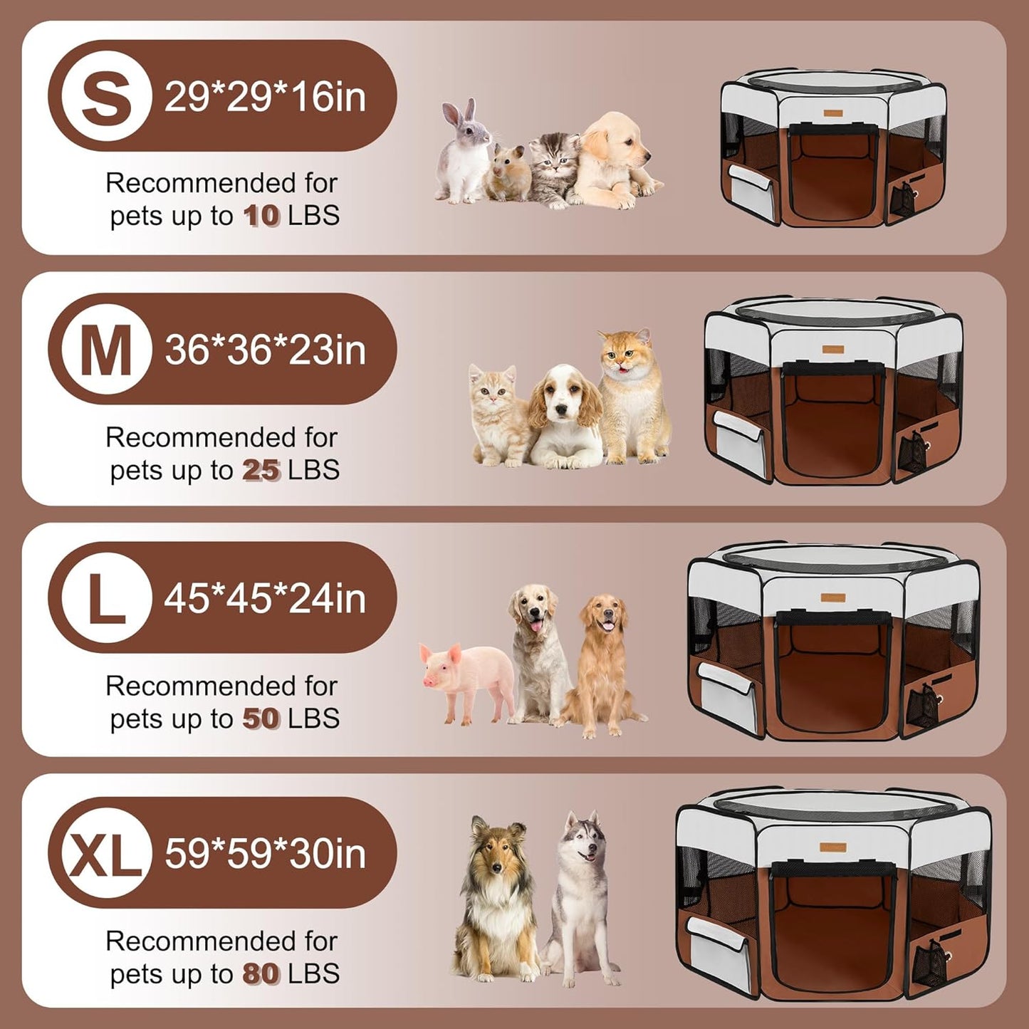 Dog Playpen, Portable Pet Play Pen for Cat, Puppies, Rabbits, Chickens, Foldable Large-Capacity Pet Tent for Indoor/Outdoor Travel Camping (Size XL Without Carry Bag)