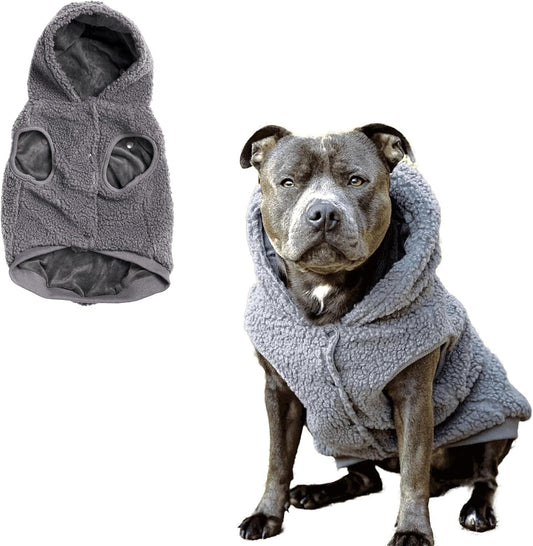 Spark Paws Teddy Dog Sweater, Sherpa Jacket Vest with Warm Fleece Lining, Winter Coat Suitable for Small Medium Large XL XXL Breeds - Grey - 3XL