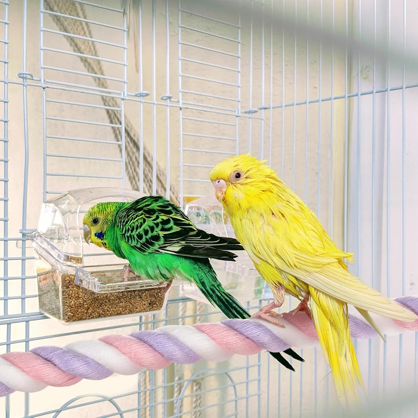 1-Pack Rope Perches for Bird Cages, 31.5 in Length Comfort Grip Flexible Rope Perch Beak & Paw Grinding for Parrots/Cockatiels/Parakeets, Bird Platform Sand [Pink Purple]