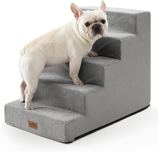 Dog Stairs for Small Dogs, 5 Tier Wider Pet Stairs for High Beds, 23.6" H Non-Slip Dog Steps for Old Cats, Puppies, Small Medium Dogs, 29.5x19.7x23.6 inch, Grey