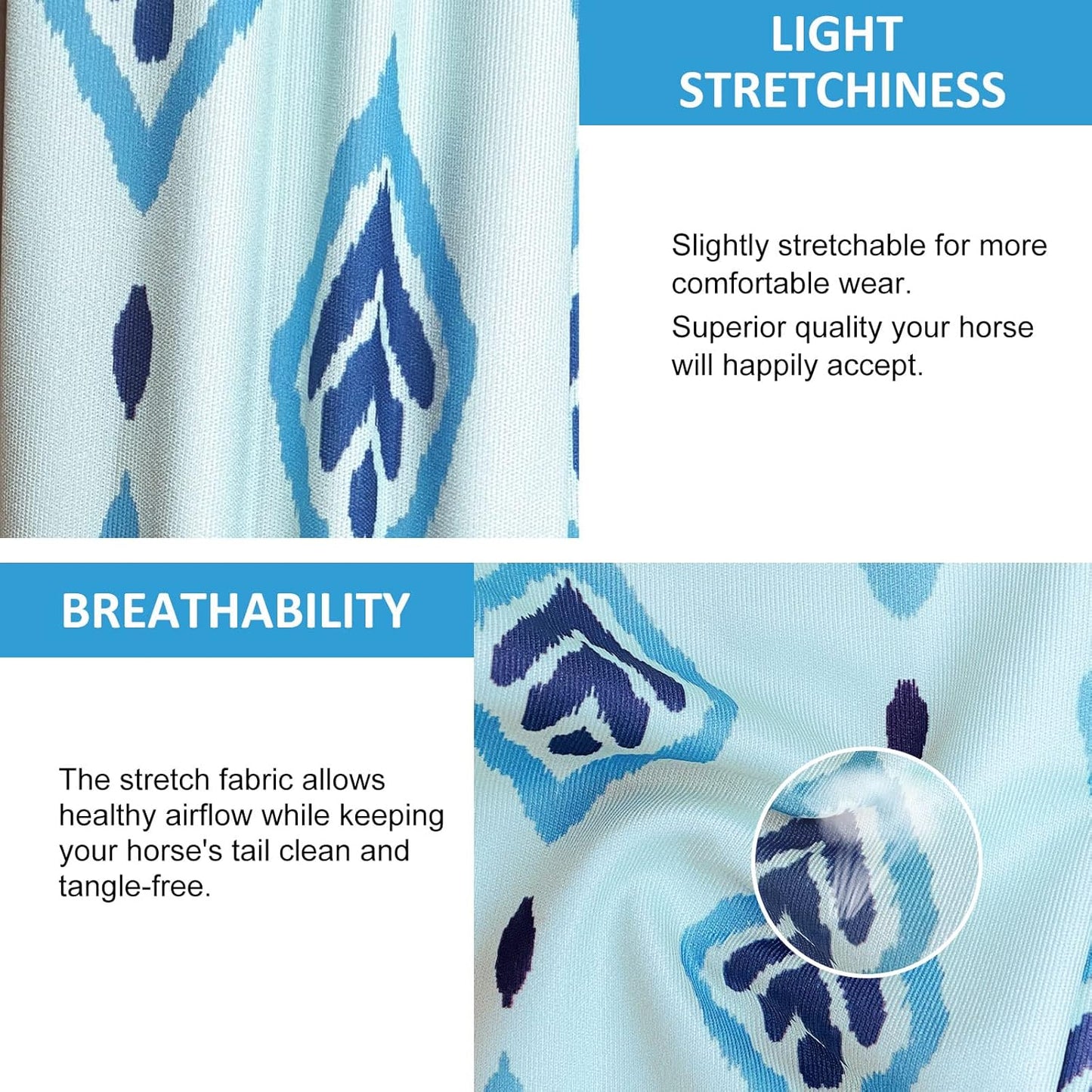 Harrison Howard Stretchy Tail Bag Breathable Horse Tail Guard Slip on Design Protect Horse Tail 2 Strand Closure Straps Keep Tail Clean & Protected 22" L Length Makes Grooming Easy-Nature Aztec