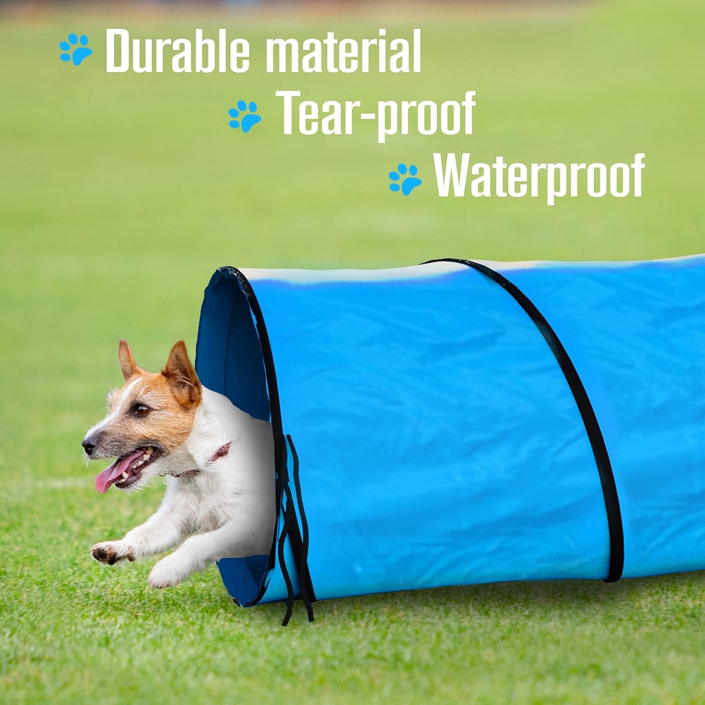 Houseables Dog Tunnel, Dog Agility Tunnel, Agility Equipment, Puppy Obstacle Course, Pet Playground, Crawling, Small, Medium, Large, Indoor/Outdoor, Play, Pop Up Set, Exercise Tube, Toy, Blue, 18 Feet