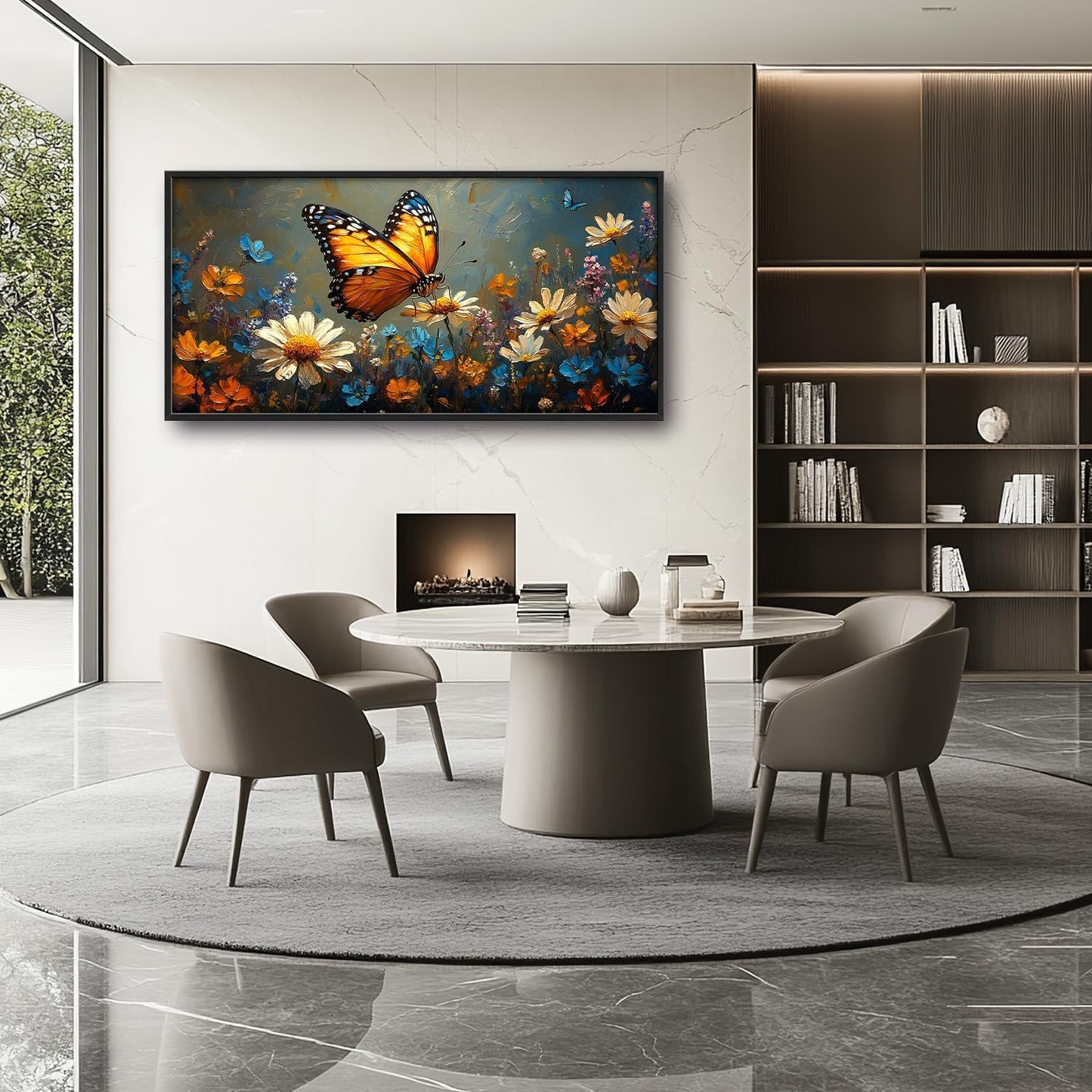 Large Butterfly Daisy Wall Art for Living Room, Floral Landscape Canvas Oversized Wall Decor, Flower Scenery Aesthetics Framed Pictures Painting Print Artwork for Bedroom Office 60"L x 30"W