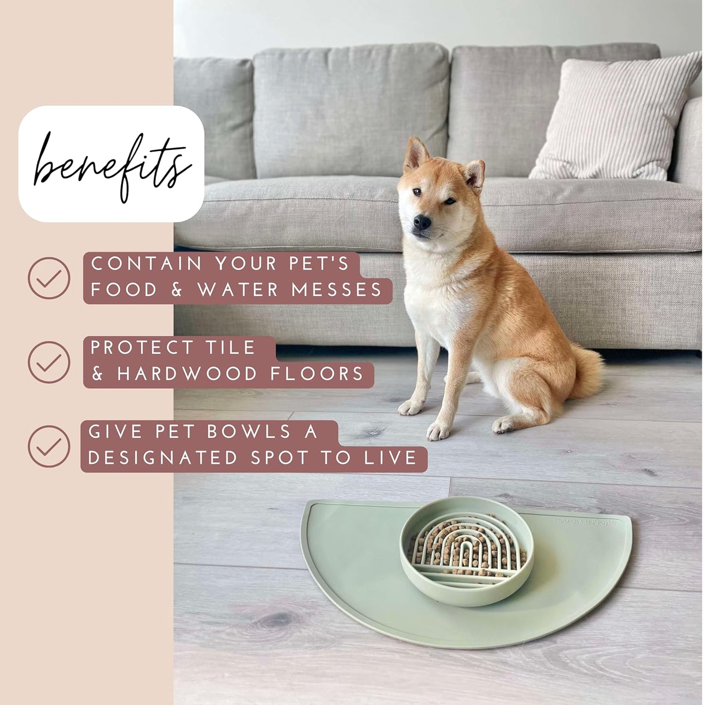 Waterproof Silicone Pet Food Mat - Non-Slip, Spill-Proof Feeding Mats for Floors, Raised Edge Design, Easy-to-Clean Mat for Dog & Cat Bowls, 21" Across x 10.5" Deep, Medium-Ocean Blue
