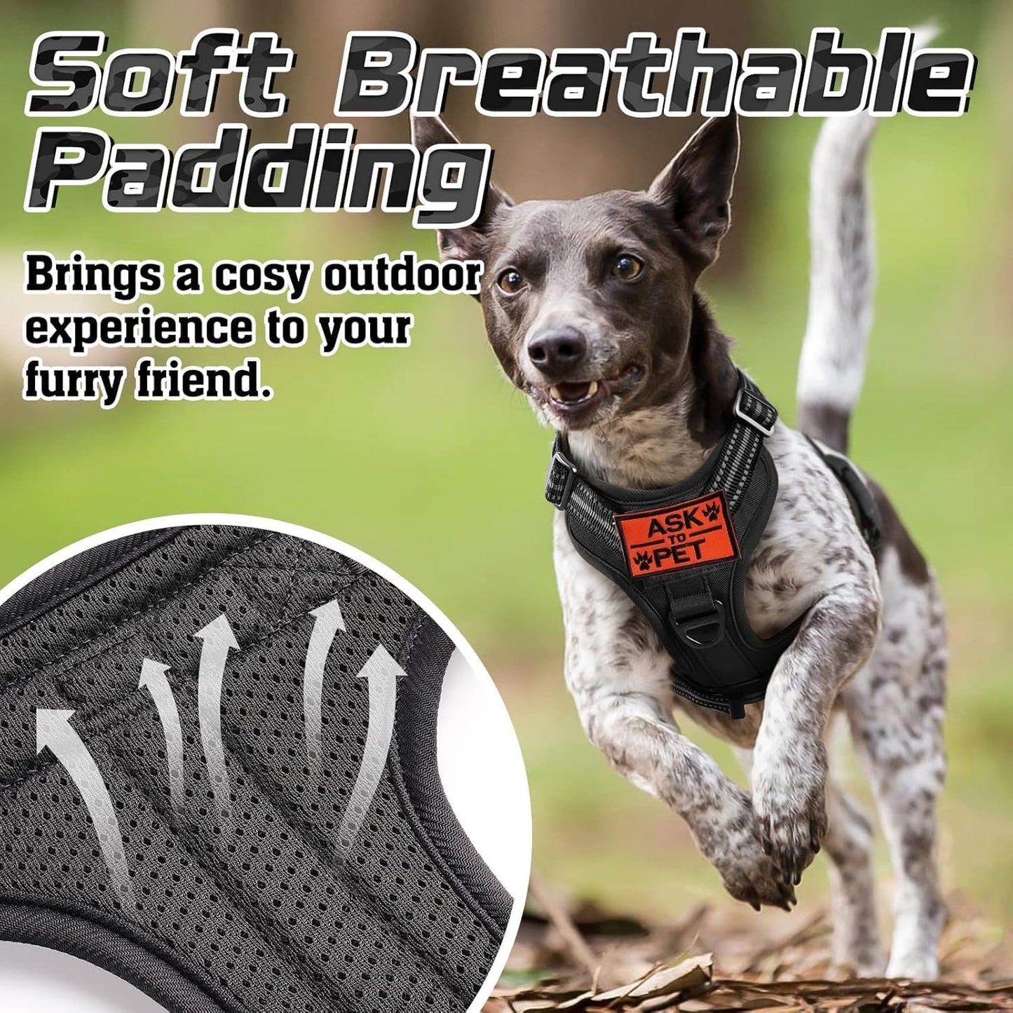 rabbitgoo Dog Harness No Pull, Military Dog Harness Medium Sized Dog with Handle & Molle, Easy Control Service Dog Vest Harness Training Walking, Adjustable Reflective Tactical Pet Harness, Black, M