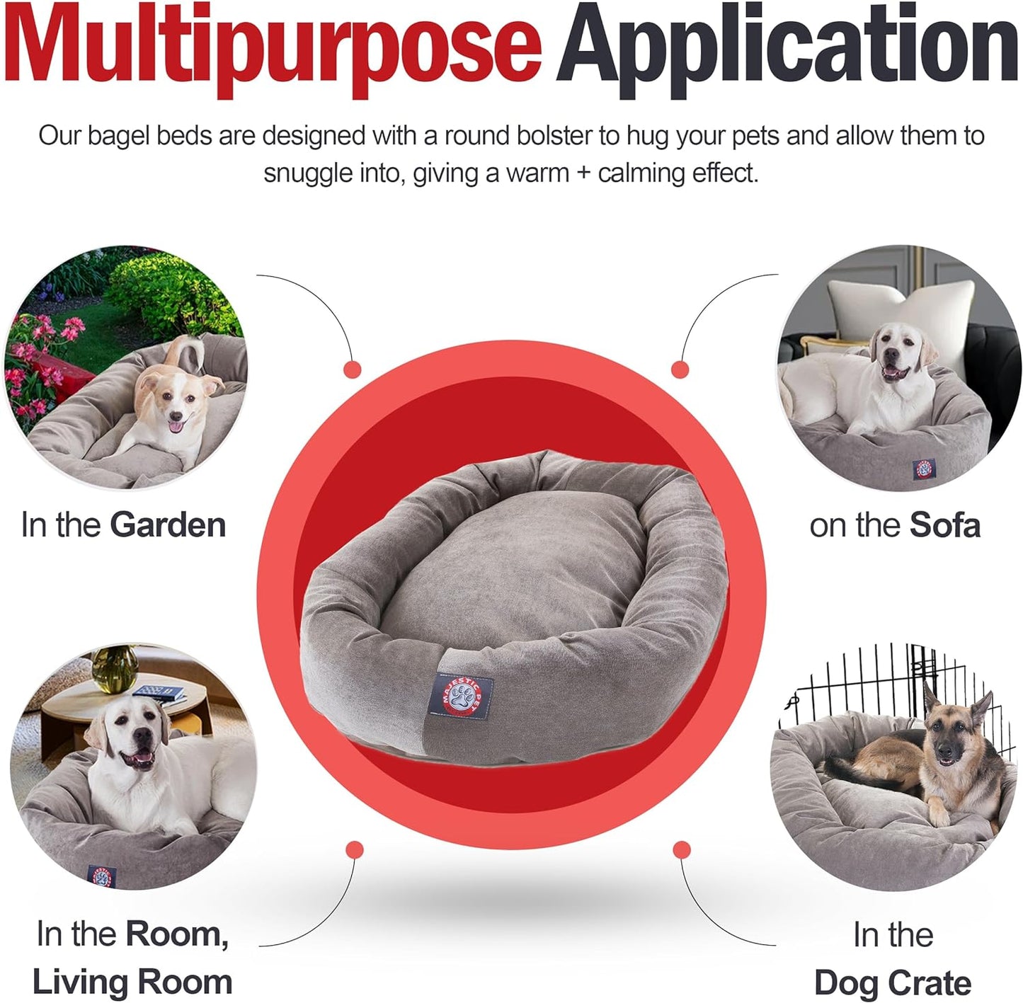 Majestic Pet 52 Inch Micro Velvet Calming Dog Bed Washable 52x35x11 (inch) – Cozy Soft Round Donut Dog Bed with Spine for Head Support -Pet Bed X- Large - Vintage (2025)