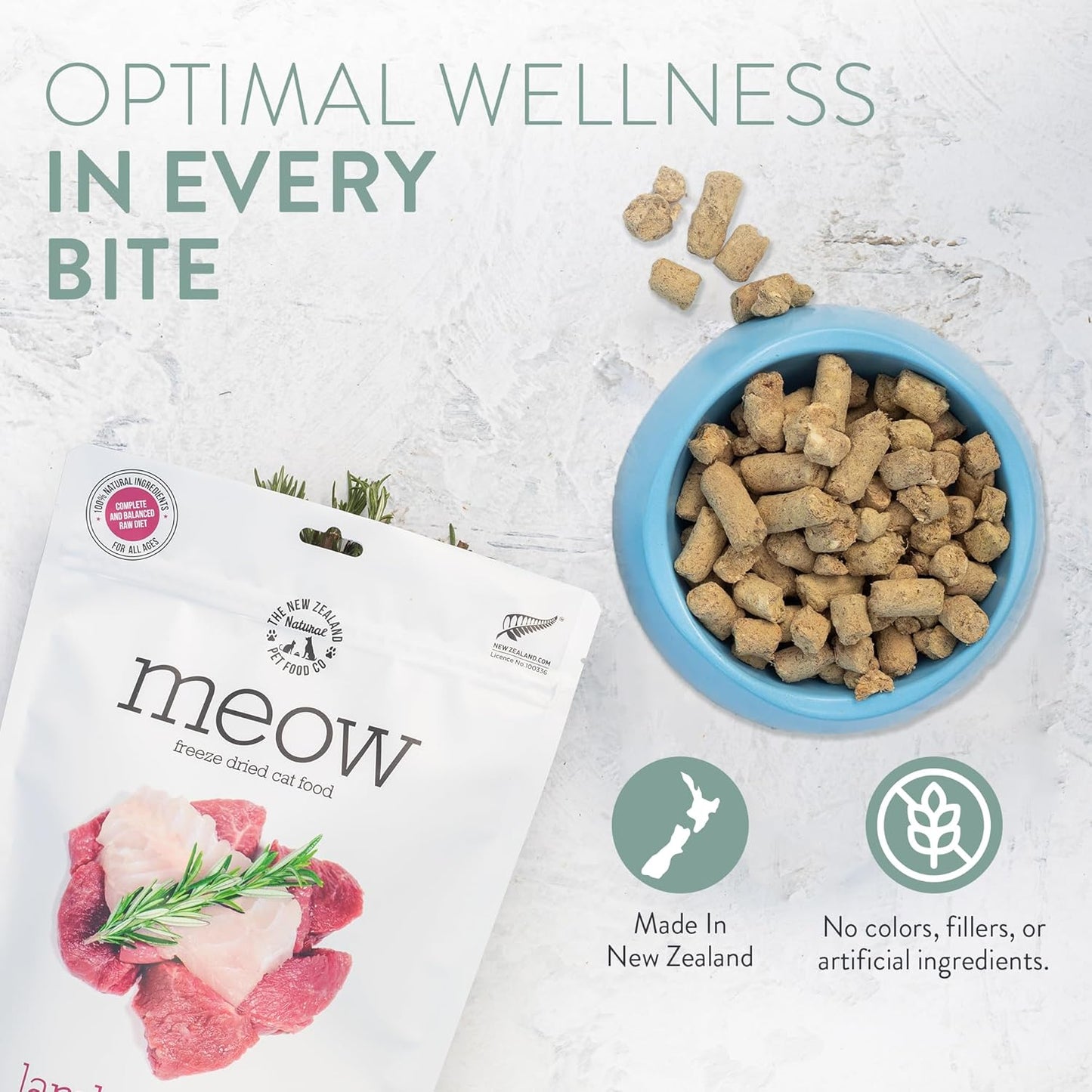 Meow Freeze Dried Cat Food - Beef & Hoki Recipe, High Protein Cat Treats, Meals & Toppers, Dry Cat Food,1.76 oz