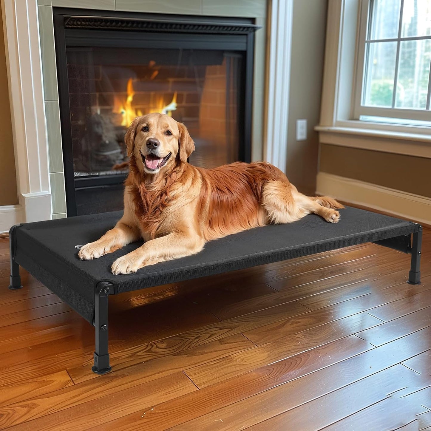 Veehoo Cooling Outdoor Dog Bed, Heavy Duty Elevated Pet Bed with Washable & Breathable Teslin Mesh, Non-Slip Silicon Feet, Dog Cot Bed with Support Hem, 47" x 29", Black, CWC2433