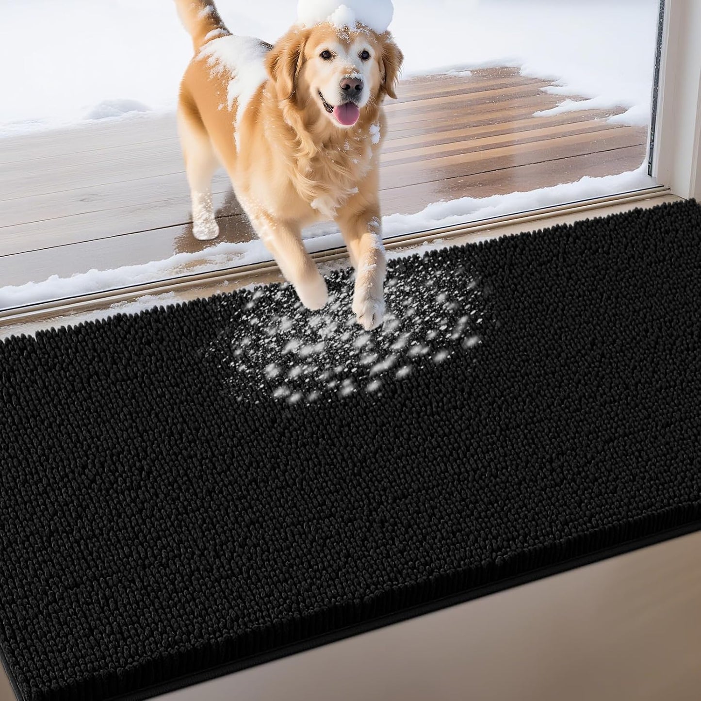 IM HOME Extra Large Dog Door Mats for Muddy Paws, Chenille Absorbent Dog Mats, Non Slip Heavy Mud Mat for Dogs, Soft Pet Mat for Entryway, Mud Paws, Inside Floor,71" x 25", Black