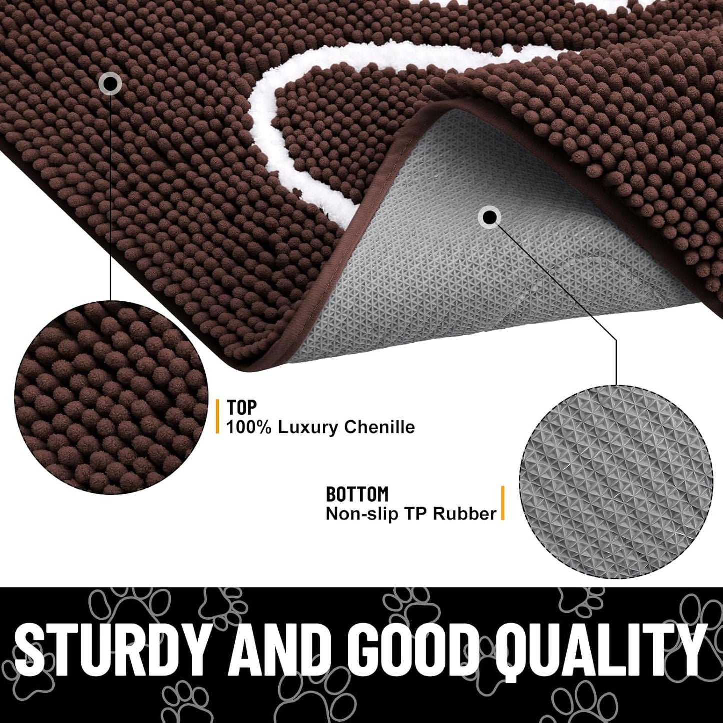 Smiry Dog Door Mat for Muddy Paws, Absorbent Dirt Trapper Non Slip Quick Dry Washable Chenille Mat for Mud Dogs, Entry Rug for Indoor and Outdoor (24x16 Inches, Brown and White)