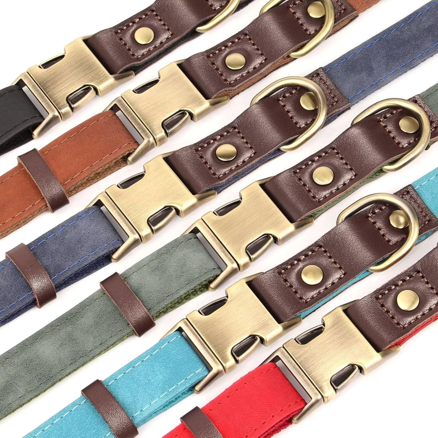 Didog Soft PU Leather Dog Collars for Medium Dogs,Classic Adjustable Dog Collars with Quick Release Metal Buckle,Easy Clean and Comfortable with Nylon Lining,Red,M Neck 13-19"