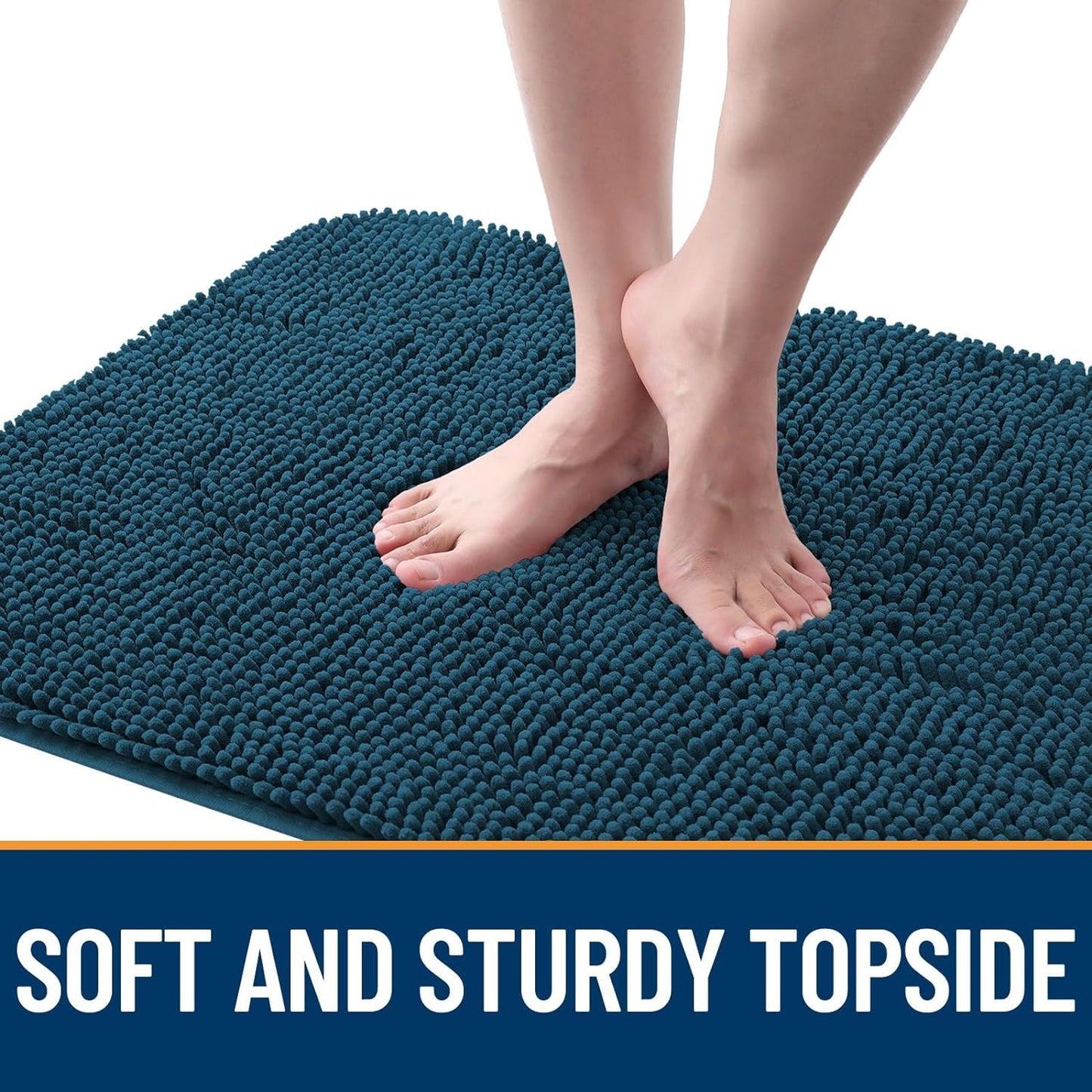 OLANLY Dog Door Mat for Muddy Paws 59x24, Absorbs Moisture and Dirt, Absorbent Non-Slip Washable Doormat, Quick Dry Chenille Mud Mat, Entry Indoor Entryway Carpet for Inside Floor, Atlantic Blue