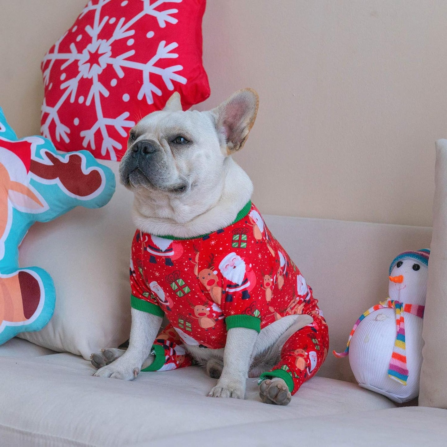 CuteBone Small Dogs Christmas Outfit Soft Puppy Onesies Pjs Dog Pajamas Pet Coat Cat Apparel Comfy Doggie Jumpsuit Bodysuit for All Seasons P135M