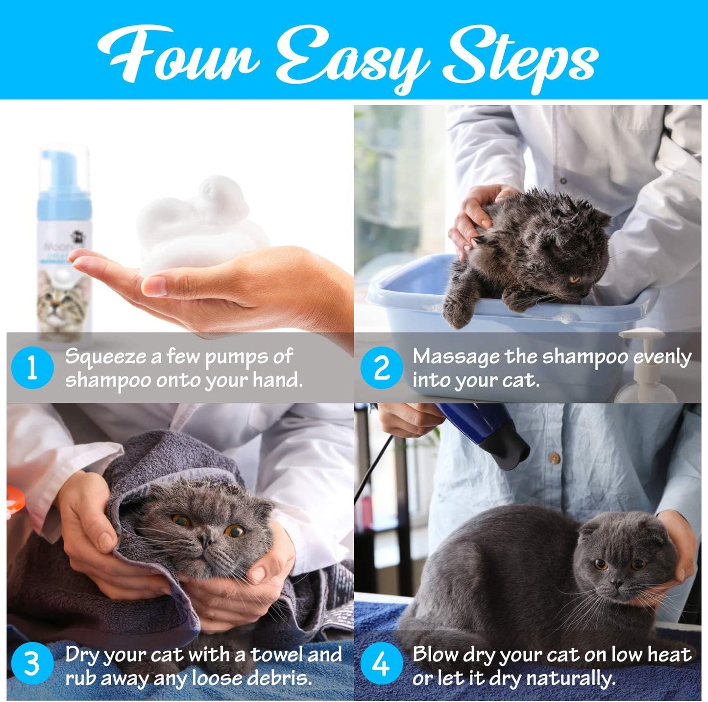 Mooncat Sphynx Cat Waterless Shampoo, Vet Approved No-Rinse Foam for Oily, Sensitive Skin & Wrinkles - Gentle, Hypoallergenic Formula for Hairless Cats, Deep Cleans & Moisturizes