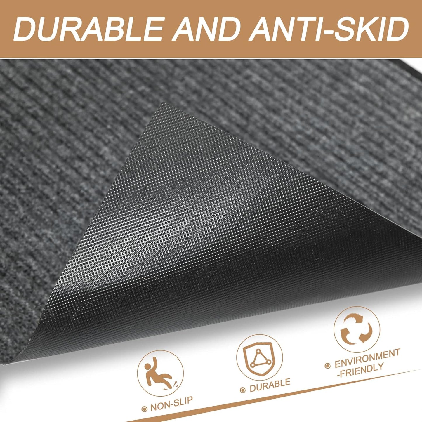 Durable Front Door Mat, Heavy Duty Indoor Outdoor Doormat, 60” x 36” Low Profile Outdoor Mats for Home Entrance, Stain and Fade Resistant Shoe Scraper Mat, Ideal for High Traffic Area