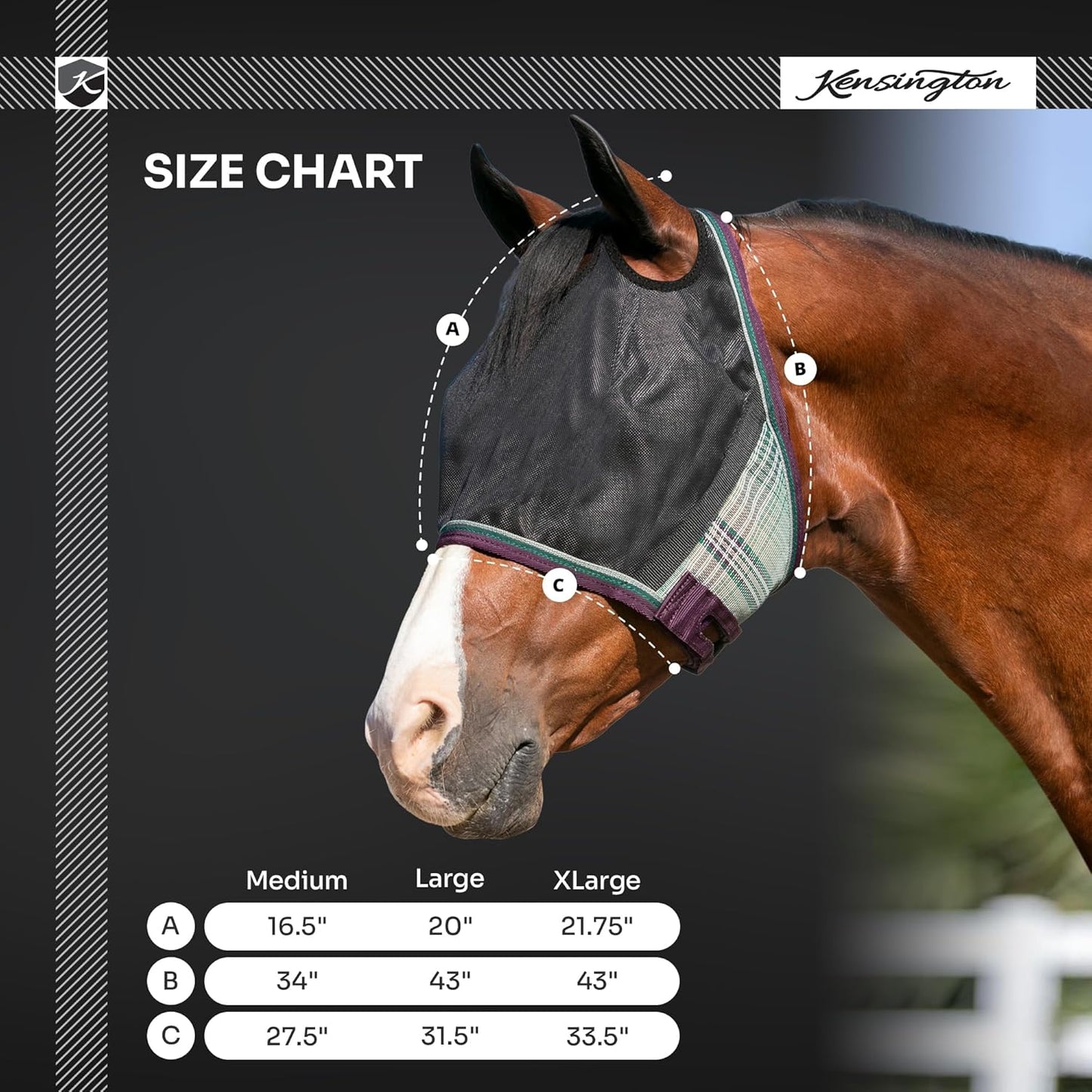 Kensington 90% UV Fly Mask Halter CatchMask UViator - Without Ears & Forelock Freedom Web Trim *Roomy Fit*- Medium, Imperial Jade