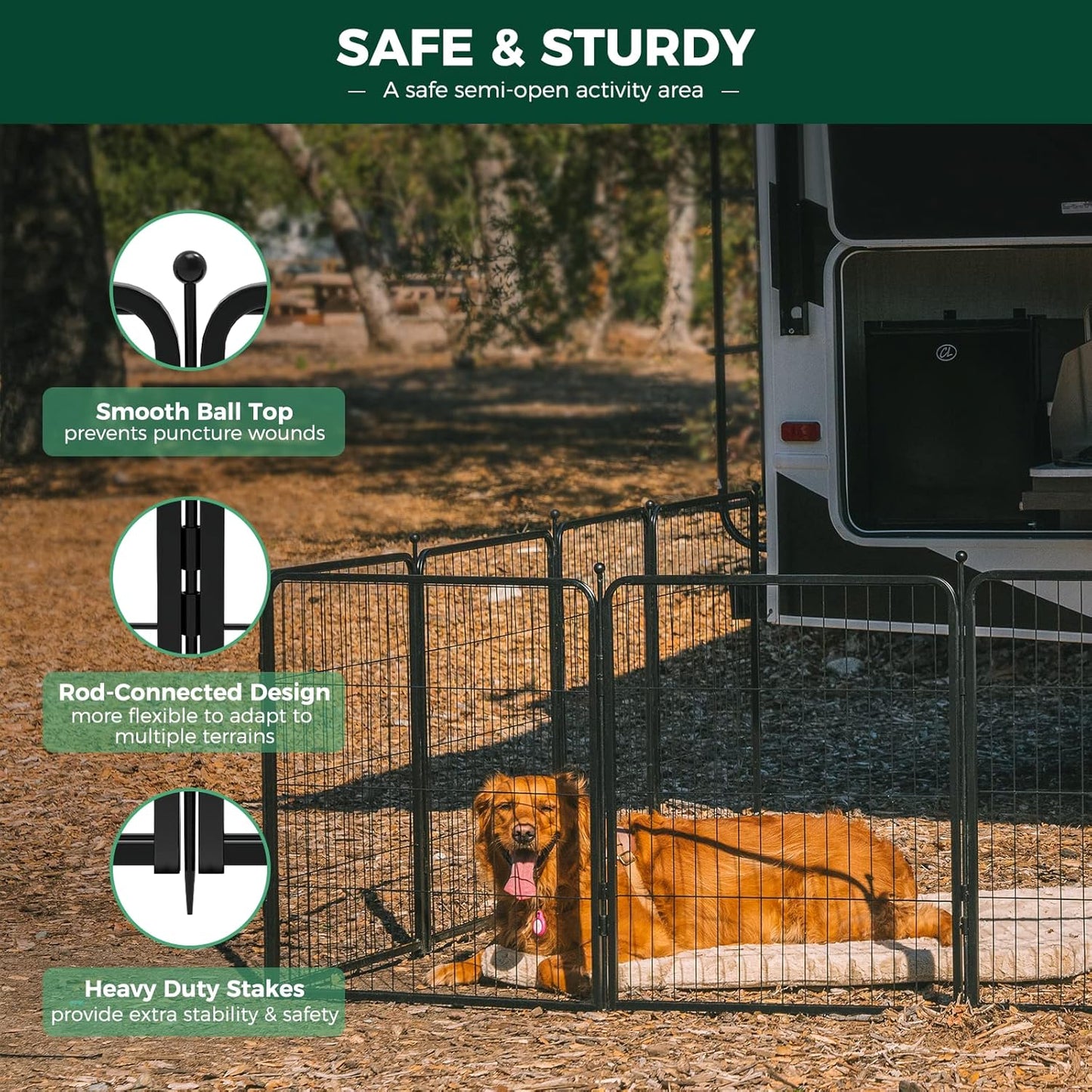 FXW Rollick Unleashed Dog Playpen for Indoor, Yard, RV Camping, 40 inch 32 Panels for Medium and Large Dogs, Black│Patented