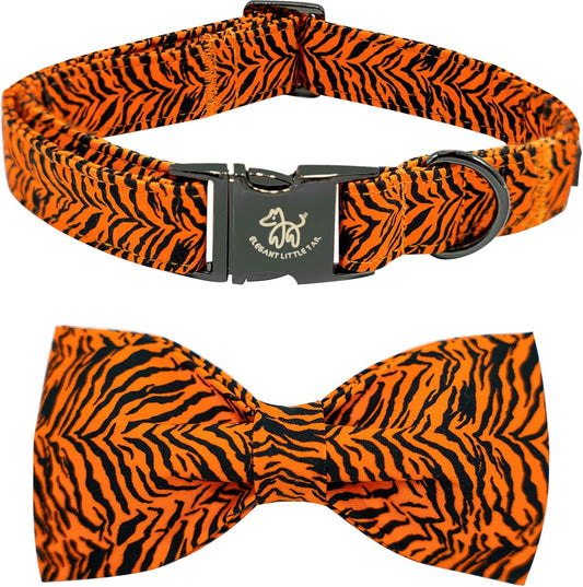 Elegant little tail Dog Collar, Tiger Print Pet Collar Fashion Boy Dog Collars Durable Metal Buckle Dog Collars Cotton Pet Adjustable Dog Collars for X-Large Dogs