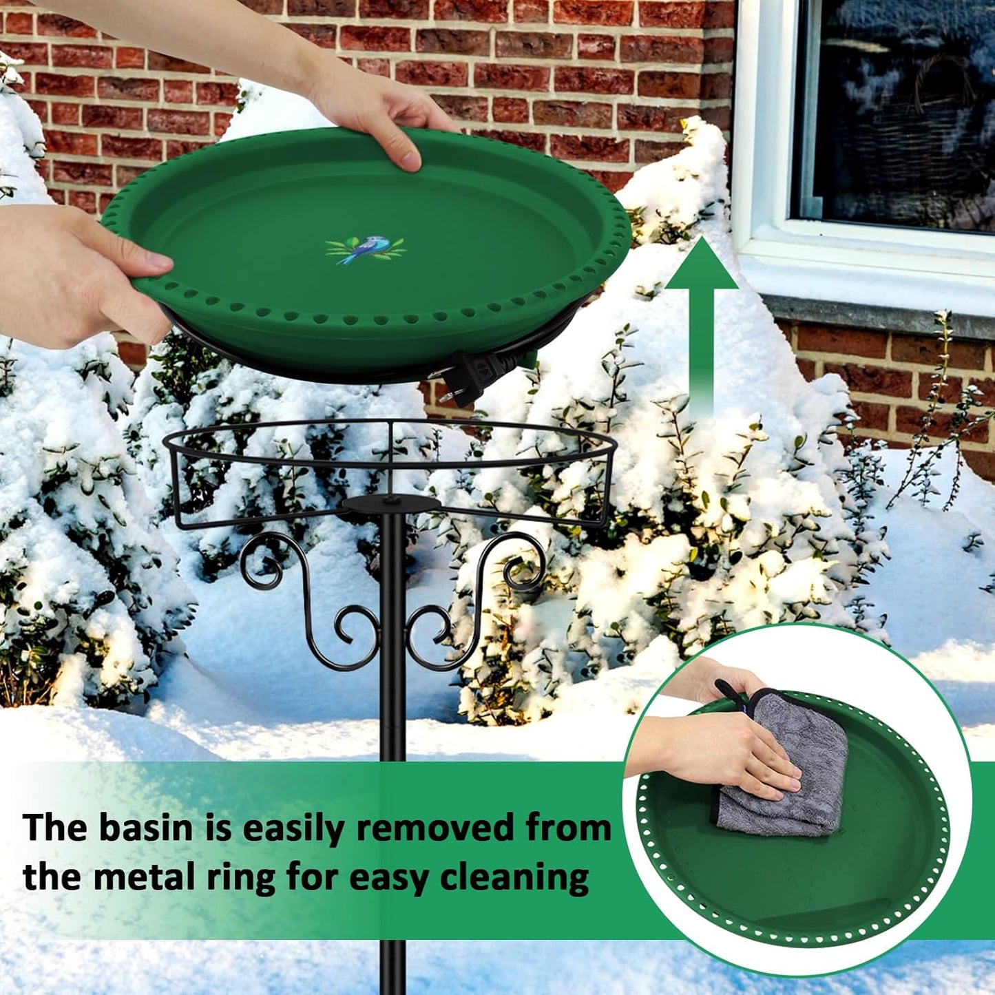 Heated Bird Bath, Lovppy 100W Thermostatically Controlled Heated Bird Baths for Outdoors Bird Bath Heater with Metal Stake, Heated Bird Bath for Outside Winter Garden Patio Yard Lawn (Green)