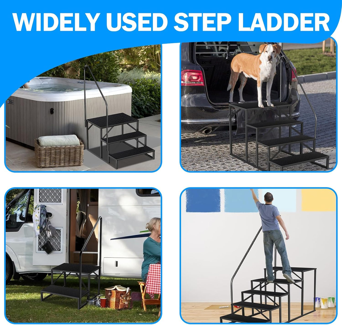 RV Step Stool, 2 Step Ladder, Hot Tub Steps with 2 Handrails, Heavy Duty Ladder Shelf Bookcase, 5th Wheel RV Mobile Home Stairs for Camper/Porch/SPA Pool/Pet Stairs(1 Pack)