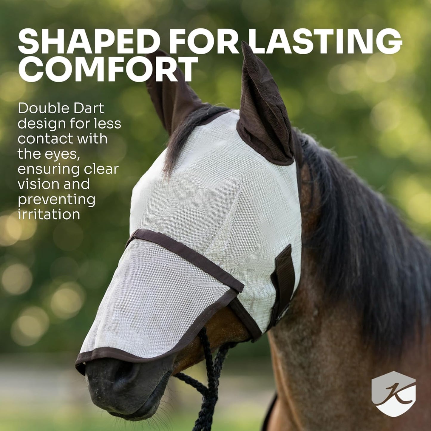 Kensington UV Fly Mask with Fleece Trim - Protective Mask with Dual Ear Opening & Forelock Freedom - Medium, Desert Sand