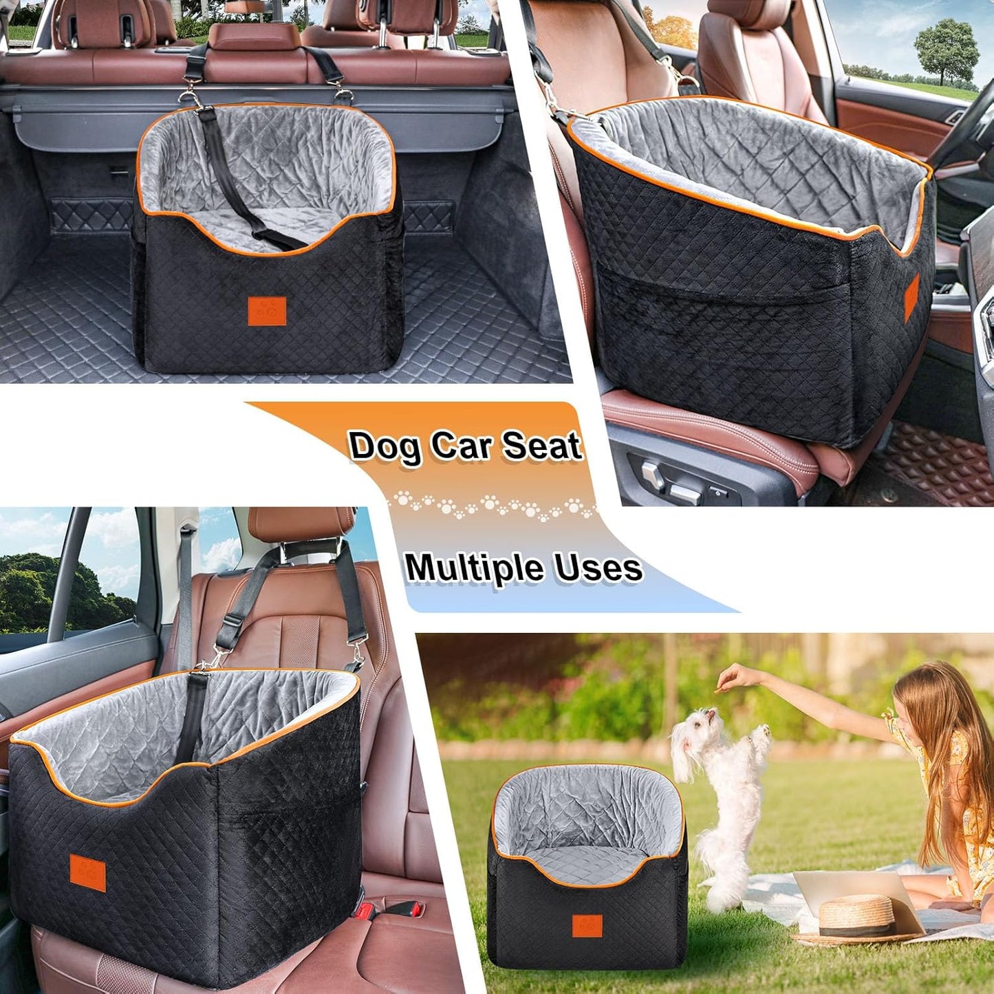 Dog Car Seat for Small Dogs, Memory Foam Booster Dog Seat for Dogs up to 35 lbs, Elevated Pet Car Seat, Travel Safety Pet Seat with Washable Removable Cover, Storage Pockets (Green)