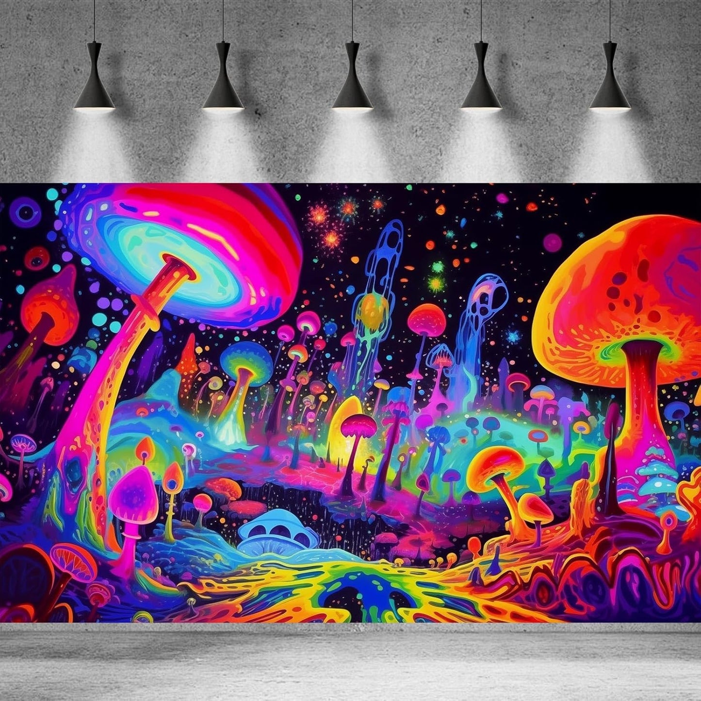Fantasy Mushrooms Aquarium Background Abstract Mysterious Mushroom Landscape Terrarium Background Amazing Rainbow Mushrooms Theme Fish Tank Backdrop Poster Wallpaper Decorations Vinyl 36x18in