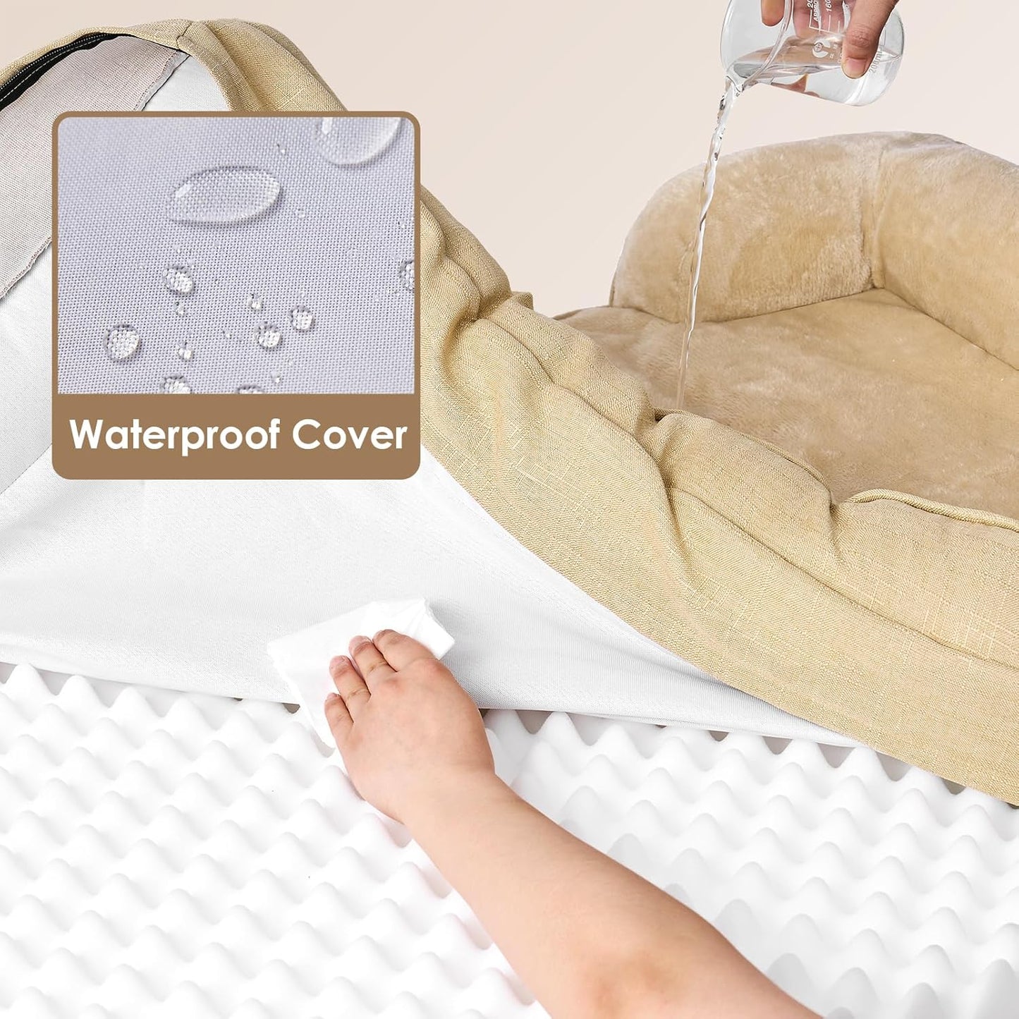 EHEYCIGA Orthopedic Dog Beds for Large Dogs, Waterproof Memory Foam Large Pet Bed with Sides, Non-Slip Bottom and Egg-Crate Foam Dog Couch Bed with Washable Removable Cover, Greige