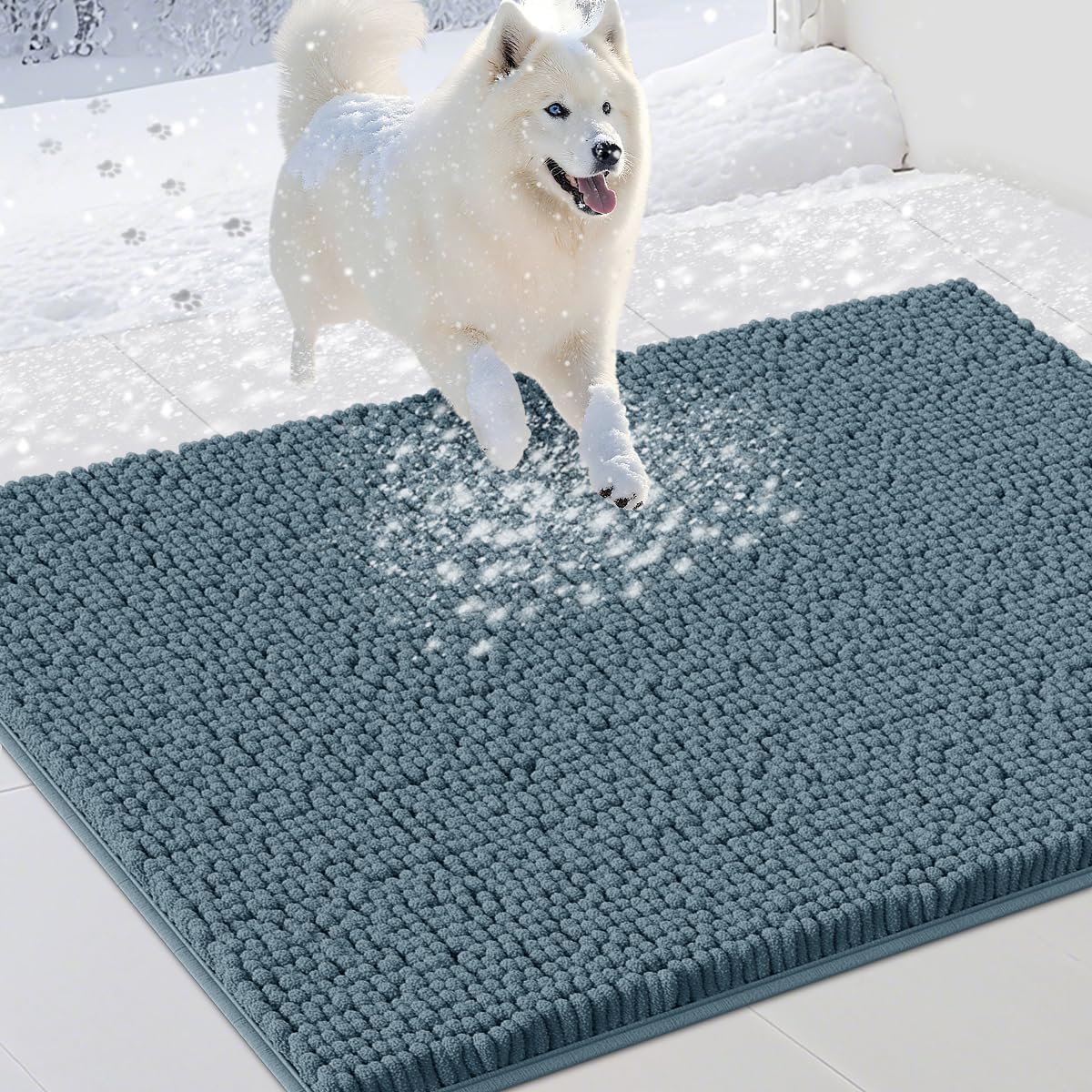 IM HOME Dog Door Mats for Muddy Paws, Chenille Absorbent Door Mats, Non Slip Heavy Mud Mat for Dogs, Soft Indoor Door Mat for Entryway, Mud Paws, Inside Floor,36" X 24", Dusty Blue