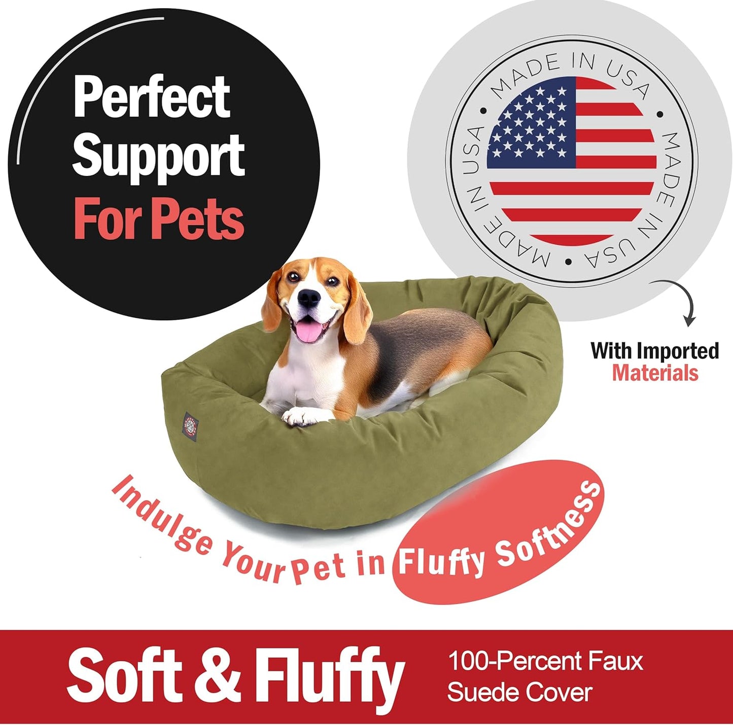Majestic Pet 32 Inch Suede Calming Dog Bed Washable 32x23x7 (Inch) – Cozy Soft Round Donut Dog Bed with Spine Support for Dogs to Rest Their Head - Pet Bed Medium – Sage (2025)