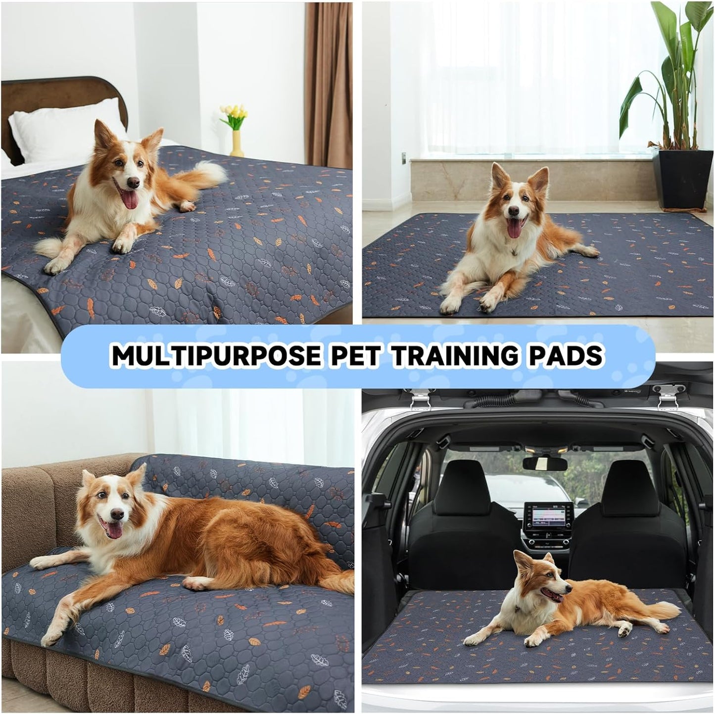 Sunheir Washable Pee Pads for Small Pet 5-Pack, Reusable Pet Training Pads Absorbent & Leak-Free, Waterproof Pee Pads for Dog Cat Rabbit Guinea Pig Hamster, Whelping Pad (Leaves - Deep Grey, 12x12)