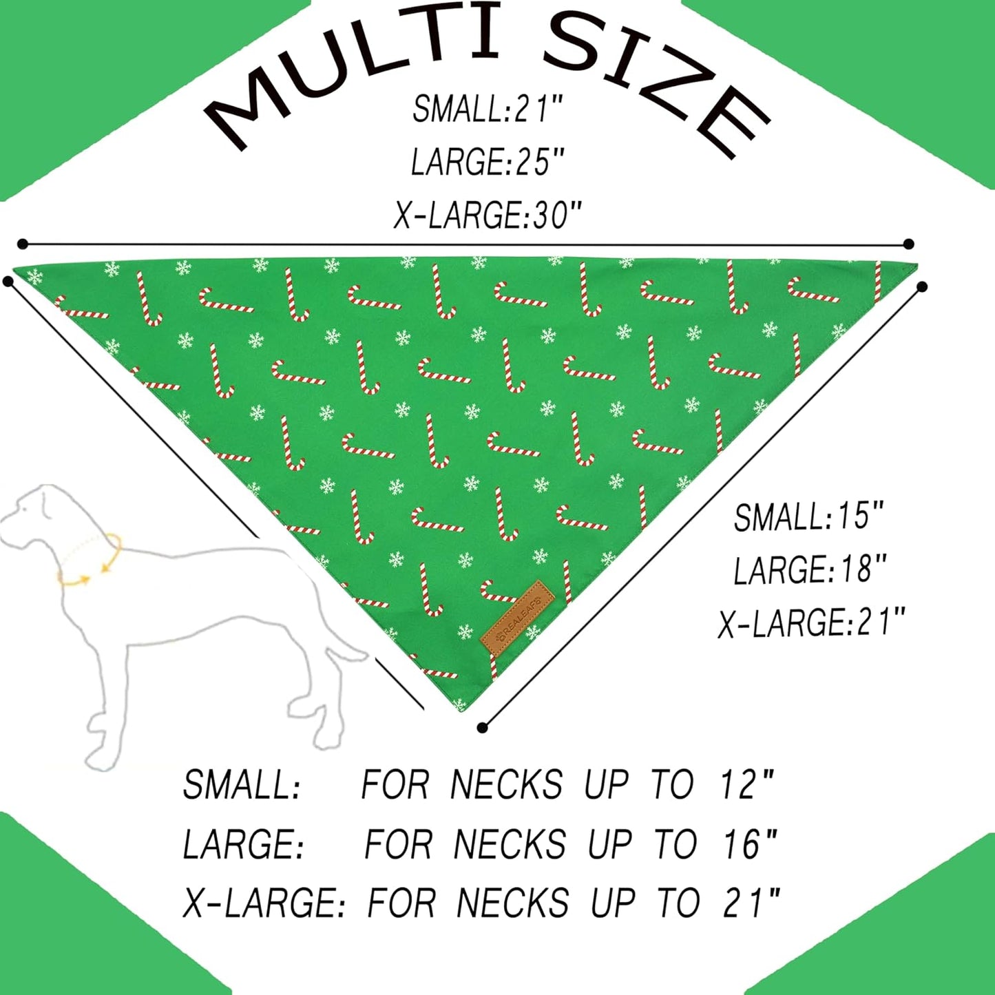 Realeaf Christmas Dog Bandanas 2 Pack, Reversible Red Green Xmas Dog Scarf for Boy and Girl, Premium Durable Fabric, Holiday Bandana for Small Medium Large and Extra Large Dogs (Large)