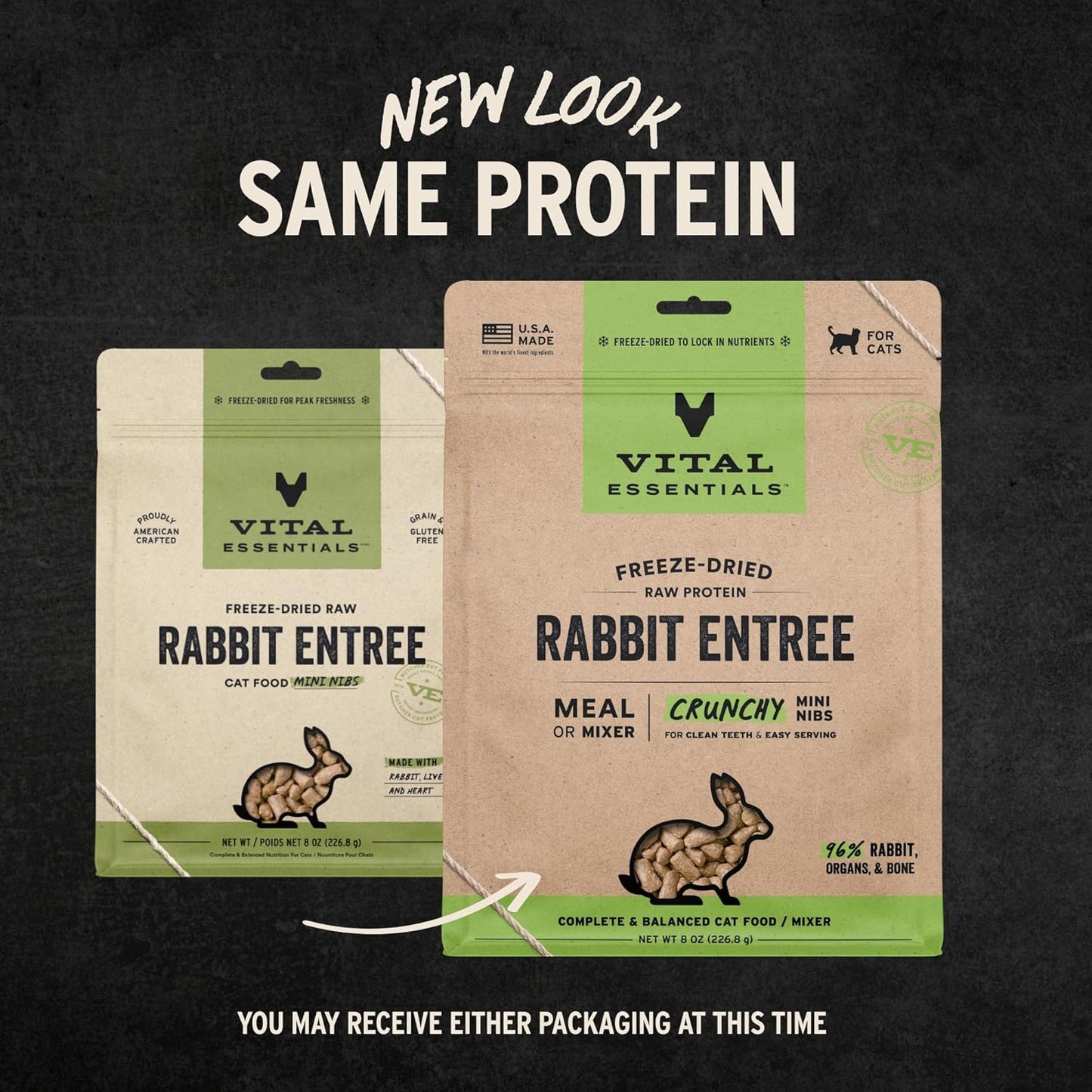 Vital Essentials Freeze-Dried Raw Rabbit Meal or Mixer Cat Food Crunchy Nibs, 8 oz