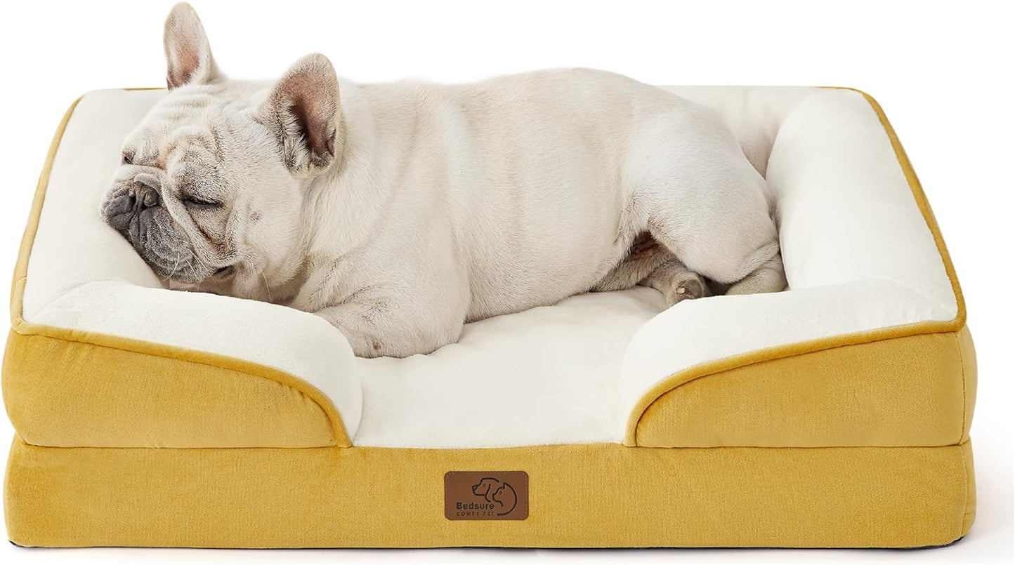Bedsure Orthopedic Dog Bed Medium Size Dogs - Washable Medium Dog Cat Bed Waterproof, Comfort Pet Couch Sofa with Washable Removable Cover, Pets Bed with Nonskid Bottom, Spicy Mustard, 28"