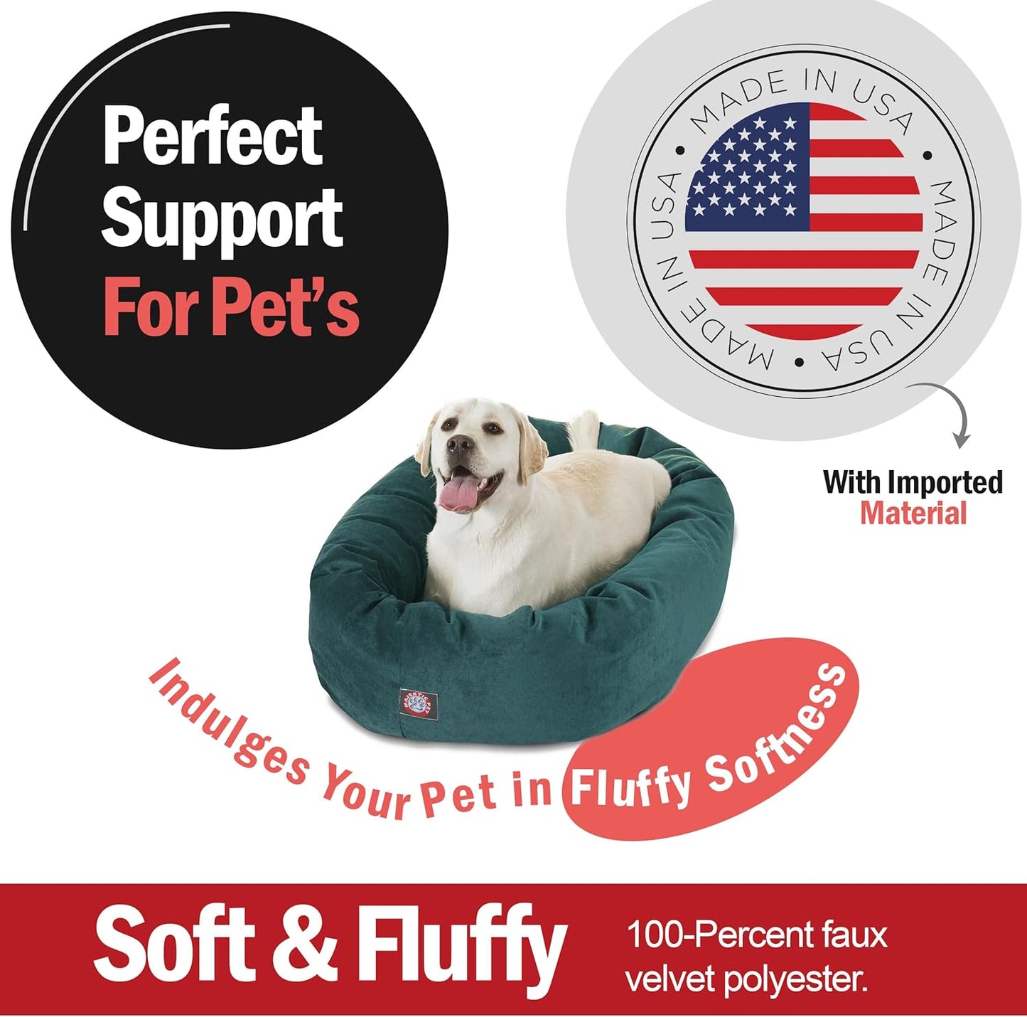 Majestic Pet 40 Inch Micro Velvet Calming Dog Bed Washable 40x29x9 (inch) – Cozy Soft Round Donut Dog Bed with Spine for Head Support - Pet Bed Large – Marine (2025)