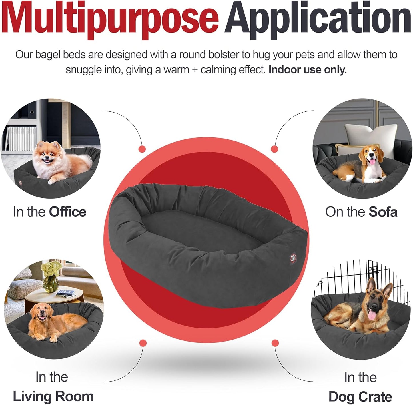 Majestic Pet 32 Inch Suede Calming Dog Bed Washable 32x23x7 (Inch) – Cozy Soft Round Donut Dog Bed with Spine Support for Dogs to Rest Their Head - Pet Bed Medium – Gray (2025)