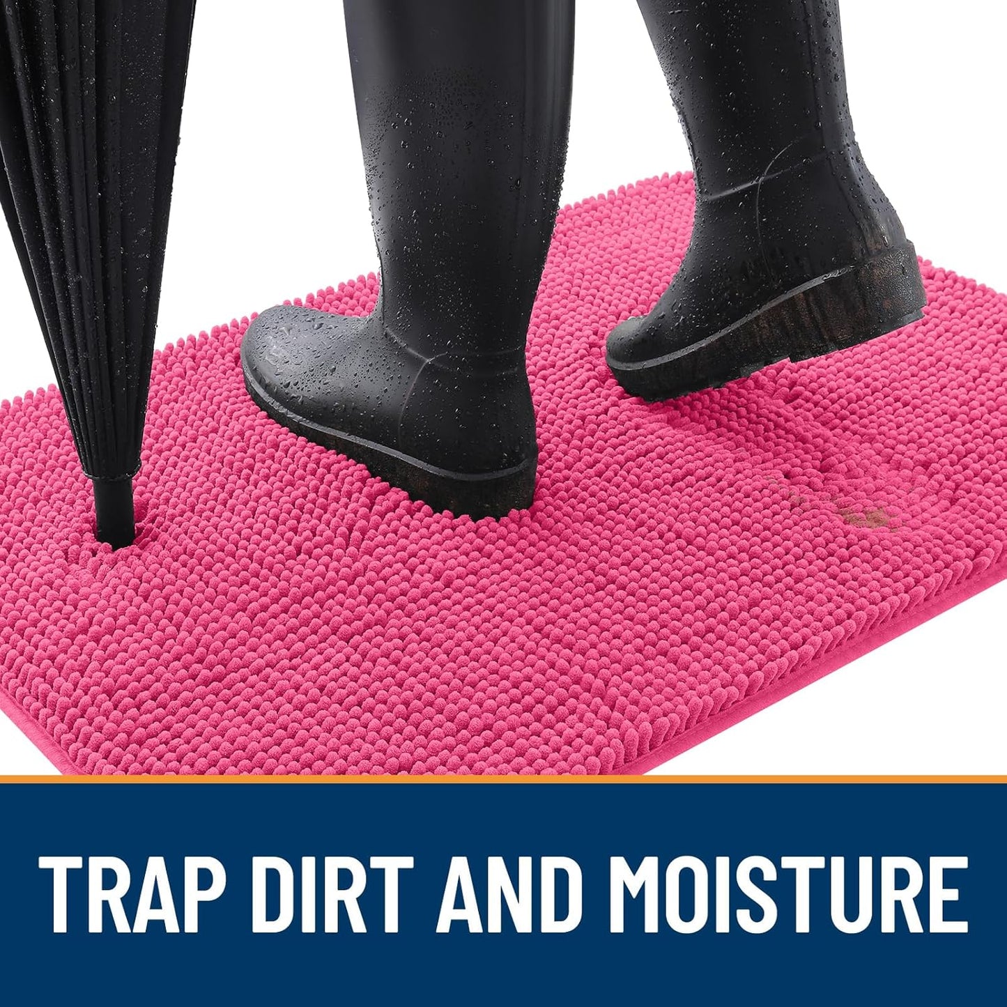 OLANLY Dog Door Mat for Muddy Paws 70x24, Absorbs Moisture and Dirt, Absorbent Non-Slip Washable Doormat, Quick Dry Chenille Mud Mat for Dogs, Entry Indoor Entryway Carpet for Inside Floor, Hot Pink