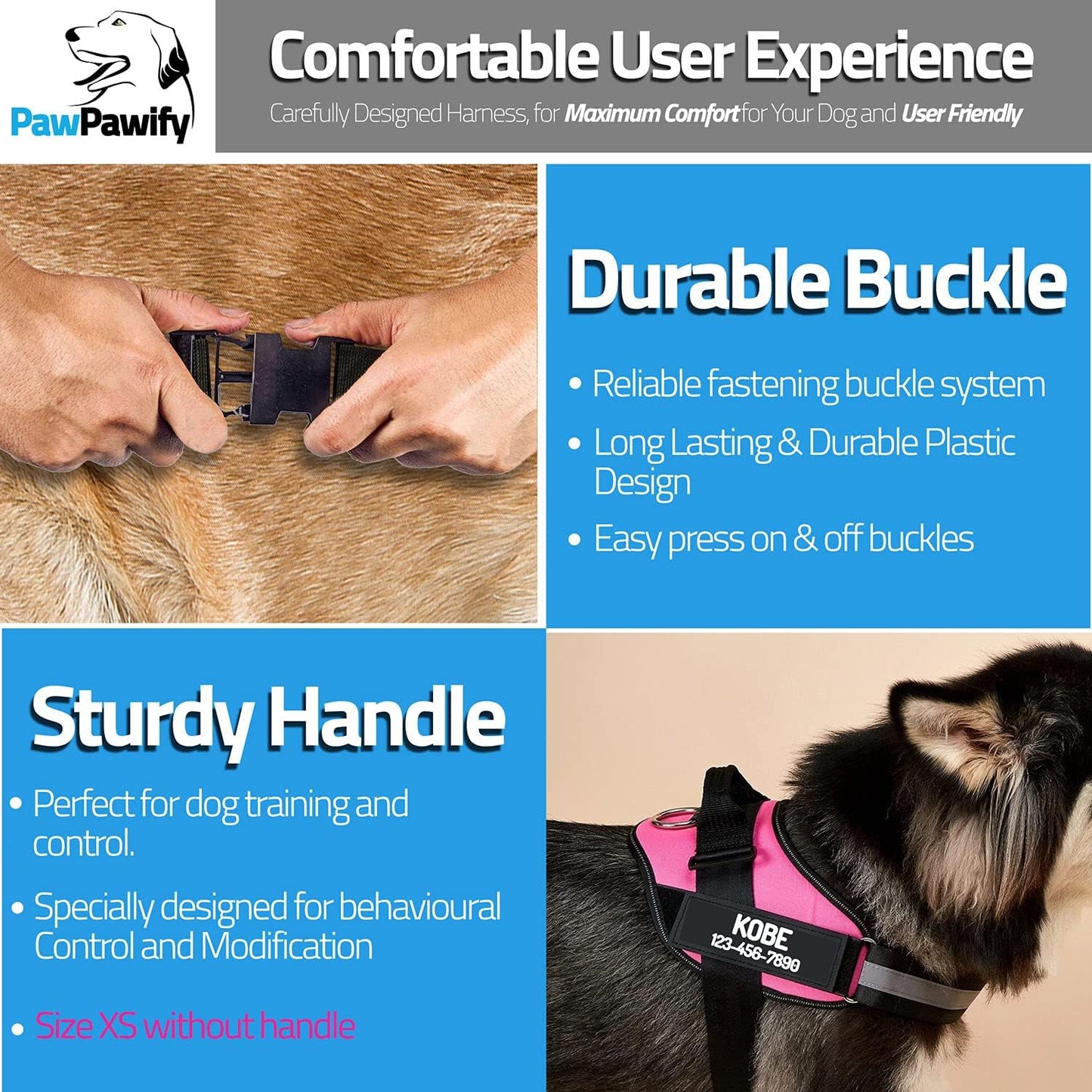 PawPawify Custom No Pull Dog Harness with Name and Phone Number, Heavy Duty Personalized Pet Vest to Prevent Tugging, Pulling, or Choking, Training and Walking (SkyBlue, XL (60-85 LBS))