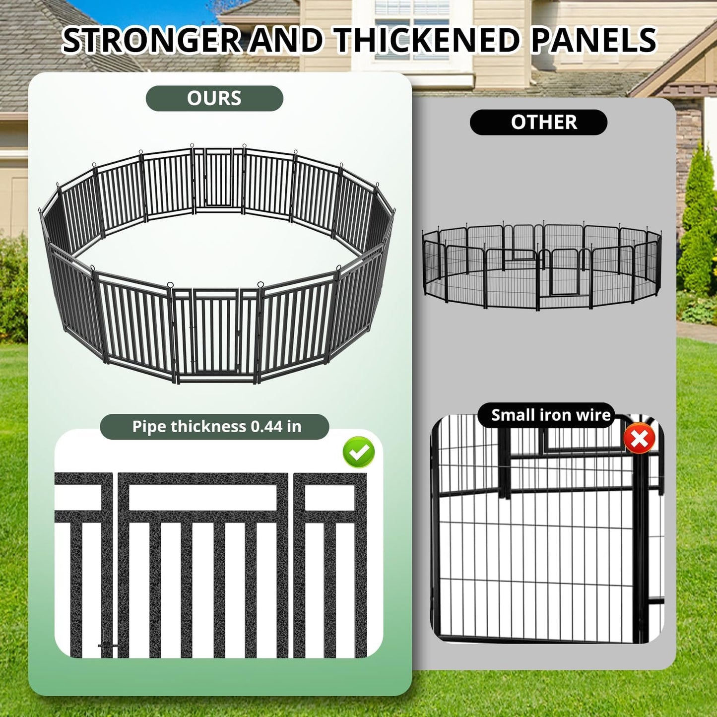 Dog Fence Outdoor Indoor, 32" Inch Height 8 Panels Dog Playpen for Large/Medium/Small Dogs Metal Dog Pen for Yard Camping and RV | Black-Silver