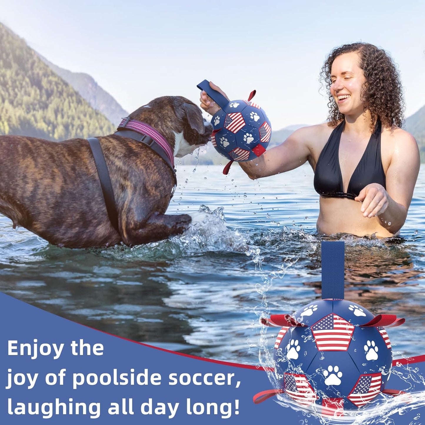 QDAN Dog Toys, Soccer Ball with Straps, Durable Dog Balls for Small Medium, Beach Pool Dog Water Toy (6 Inch)