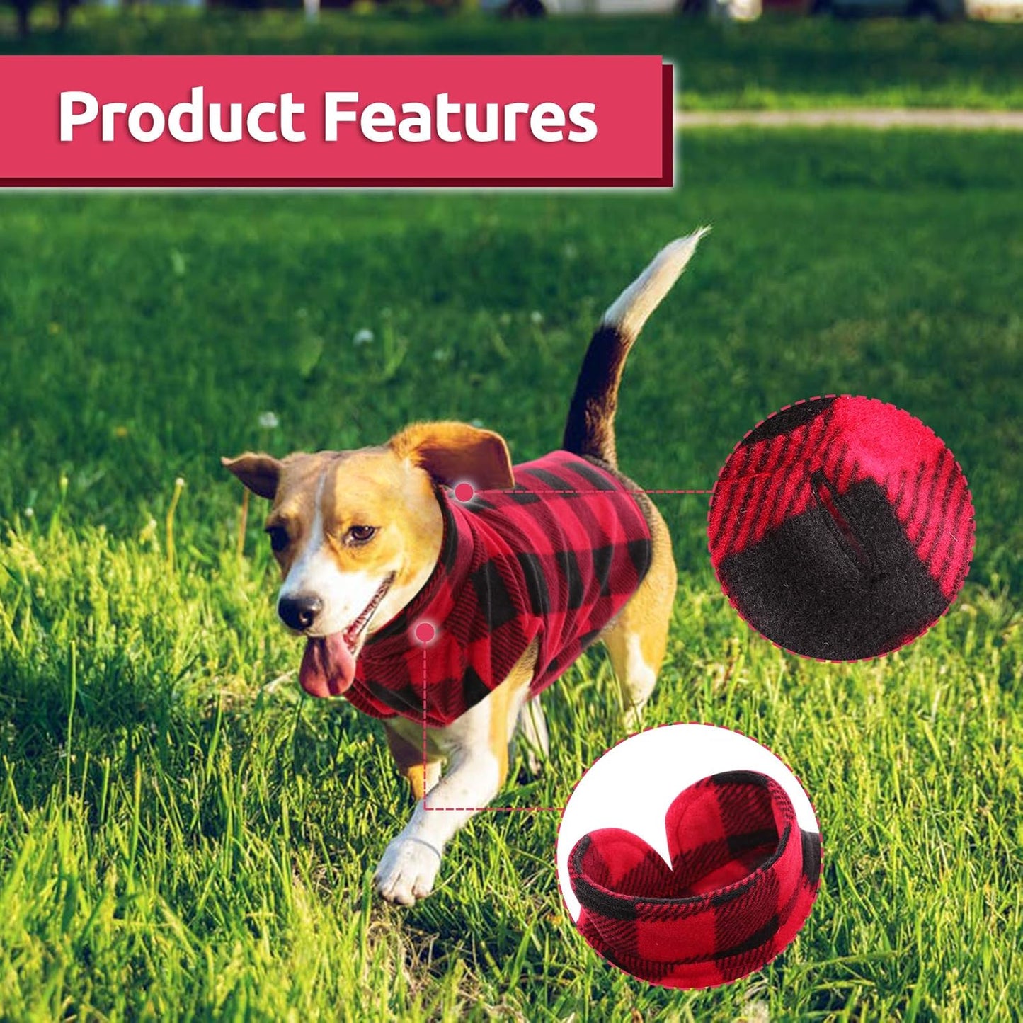 ASENKU Dog Sweater, Plaid Dogs Fleece Vest, Soft Comfortable Pet Pajamas, Warm Winter Puppy Shirt, Cold Weather Coat Jacket Pet Clothes for Small & Medium Dog Breeds, Red, S