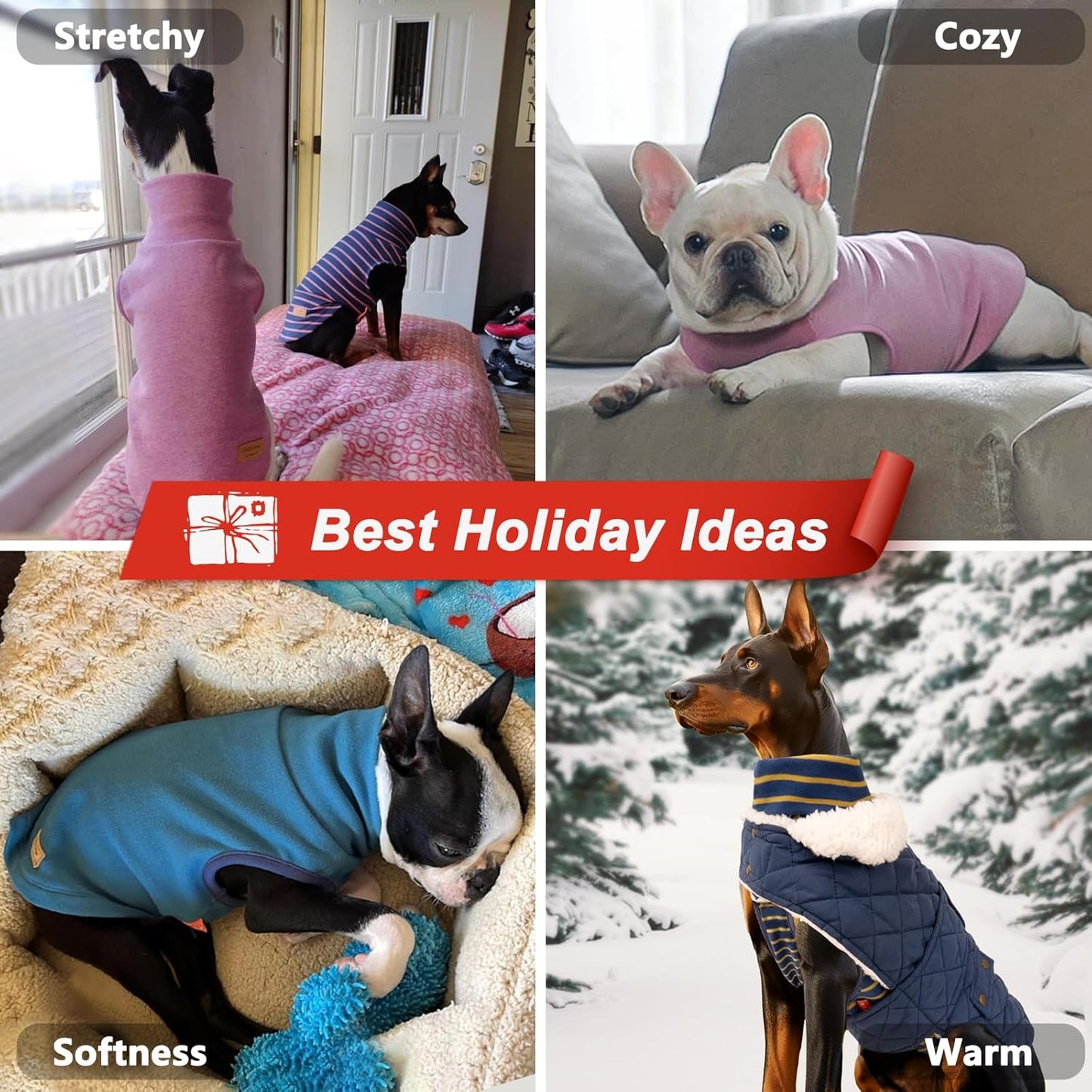 KYEESE 2Pack Dog Sweater Warm Lightweight Dogs Clothes Stretchy Dog Outfit for Small Dogs Boy Girl Soft Pets Fleece Sweater Turtleneck Pet Coat Comfy Sleeveless Doggie Sweatshi Red,XL