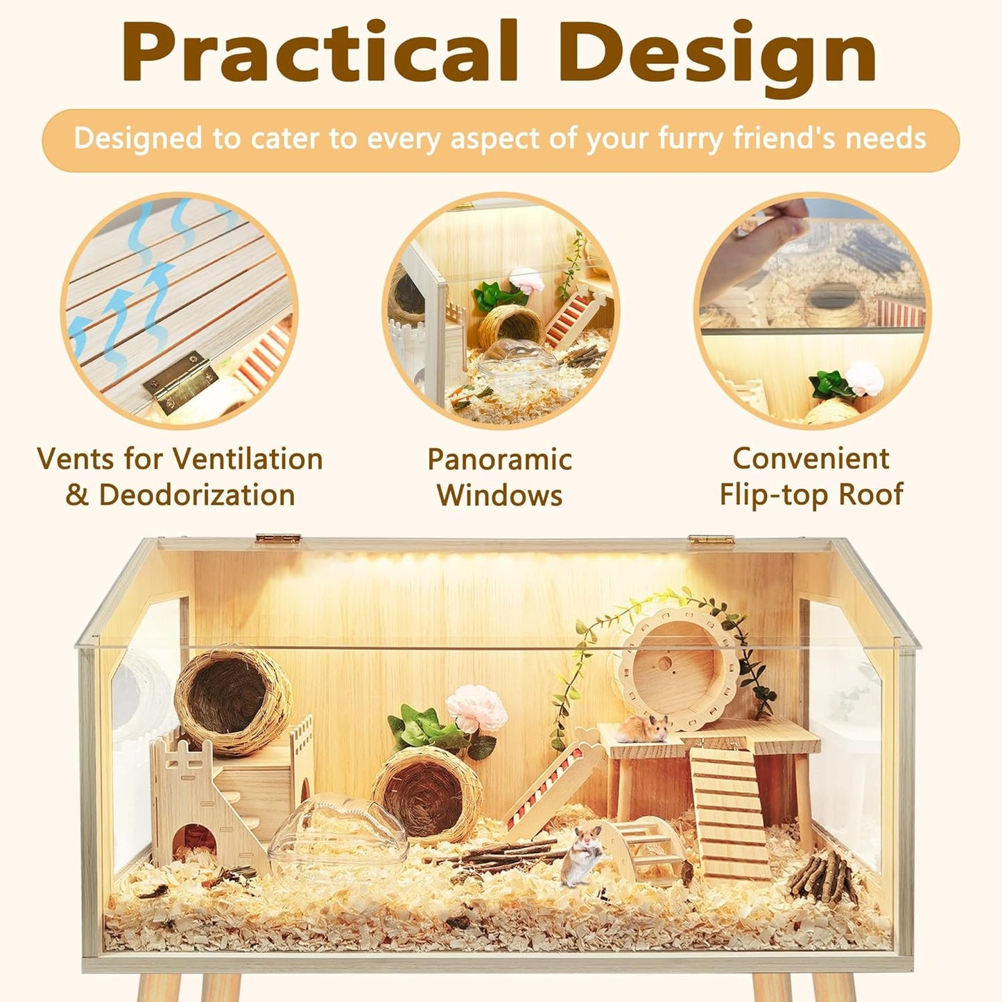 Prolee Hamster Cage with Legs, Guinea Pig Cages Chew Proof, Hamster House, Hamster Cages and Habitats with Lockable Design, 32" L x 16" W x 40" H