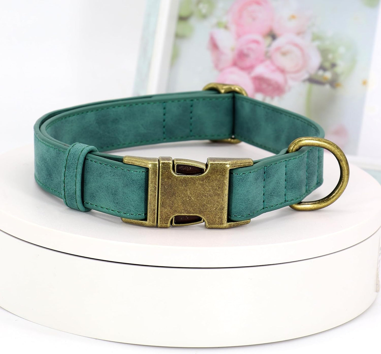 Didog Soft PU Leather Dog Collar, Stylish Quick Released Dog Collars for Small Dogs, Easy Clean Adjustable Pet Collar for Daily Walking, Green, S Fit 10-16" Neck