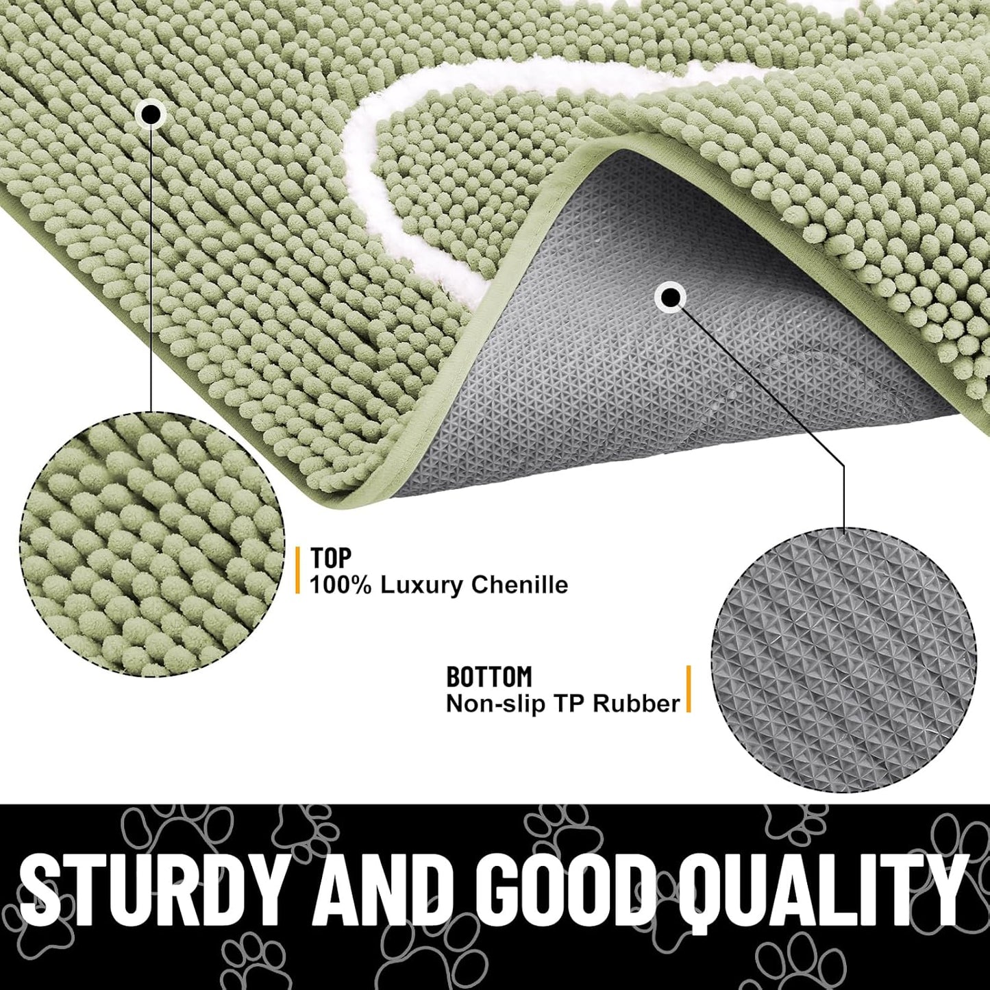 Smiry Dog Door Mat for Muddy Paws, Absorbent Dirt Trapper Non Slip Quick Dry Washable Chenille Mat for Mud Dogs, Entry Rug for Indoor and Outdoor (47x24 Inches, Sage Green)