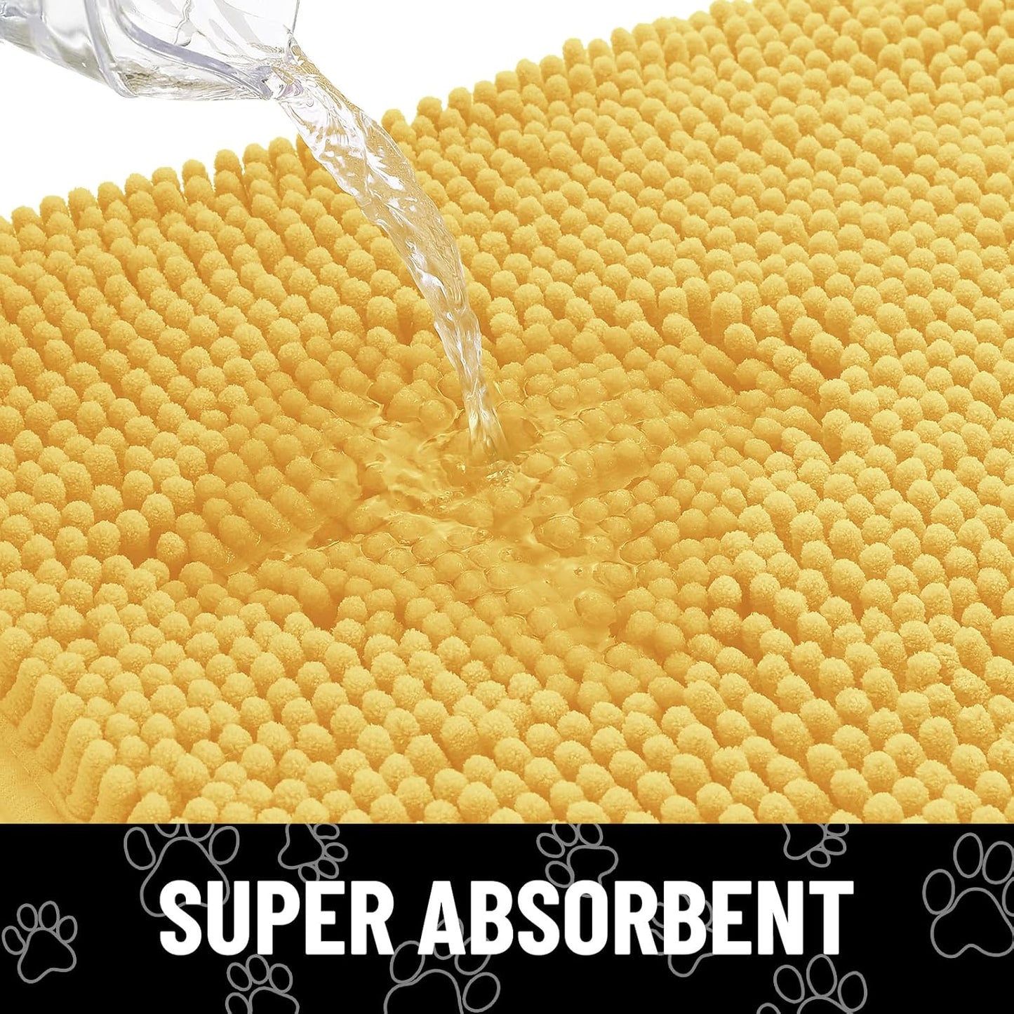 Smiry Dog Door Mat for Muddy Paws, Absorbent Dirt Trapper Non Slip Quick Dry Washable Chenille Mat for Mud Dogs, Entry Rug for Indoor and Outdoor (36x24 Inches, Yellow)