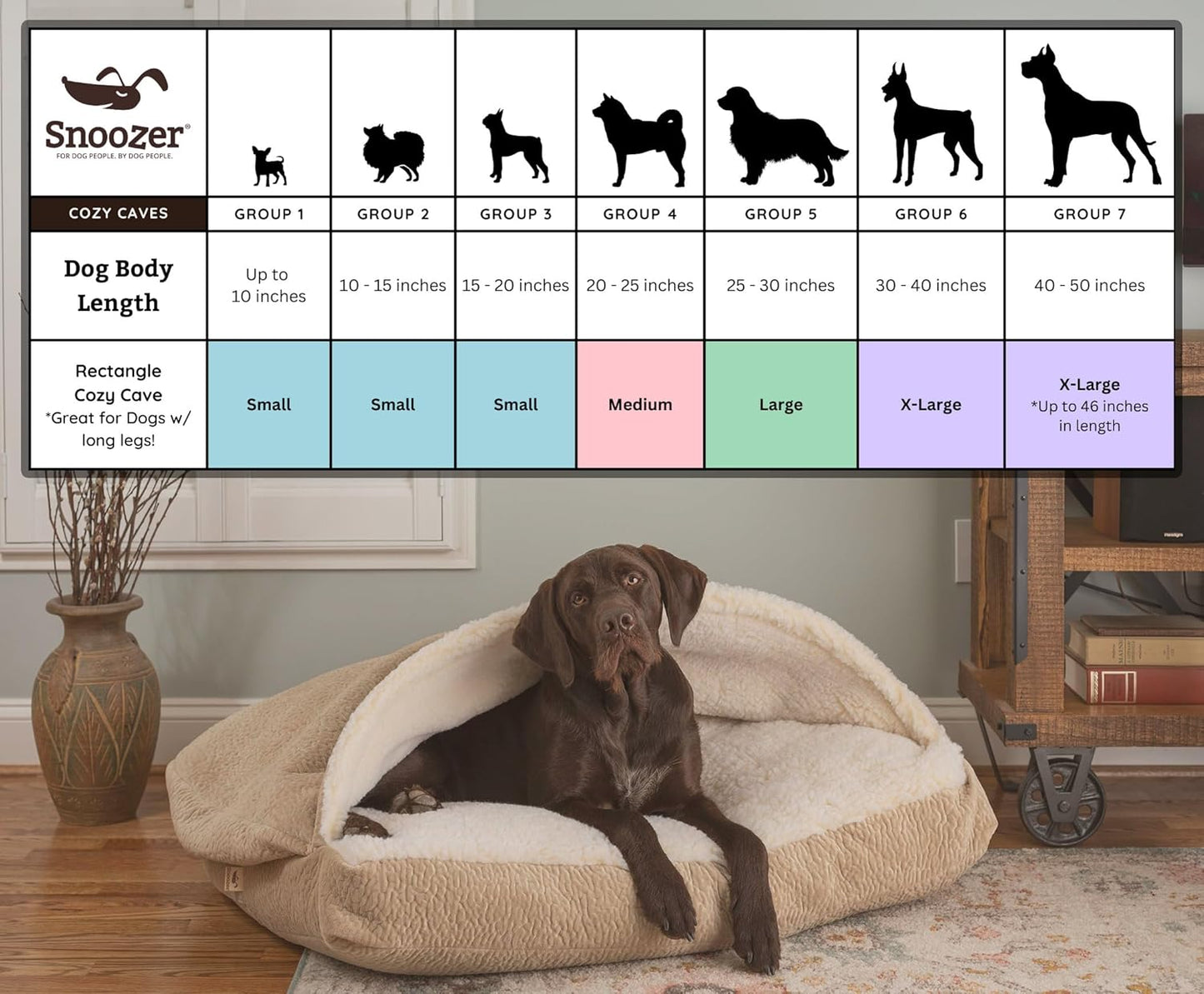 Snoozer Rectangle Cozy Cave Dog Bed - Indoor Dog Bed with Cover Cave, Covered Calming Burrow for Medium & Large Sized Pets with Blanket Attached, Enclosed, Washable - Large, Olive