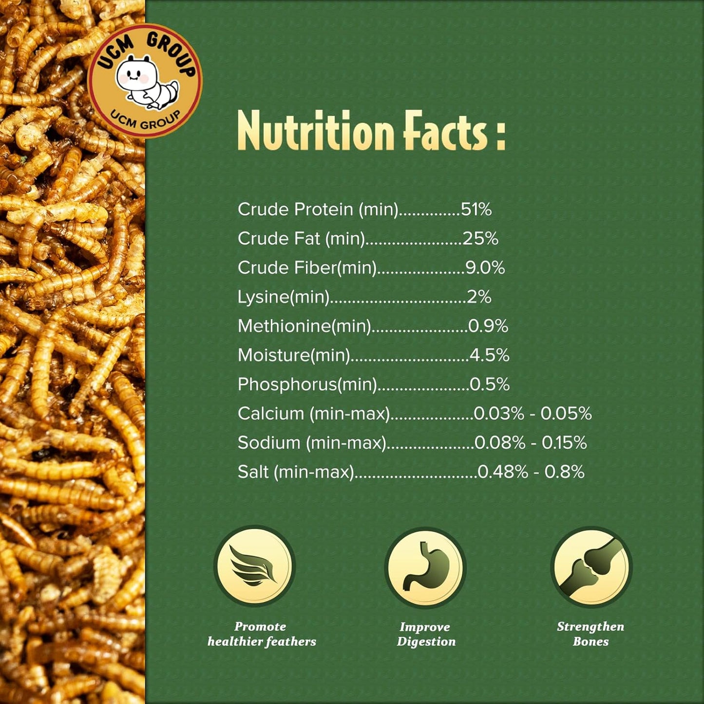 UCM Group 10LB Dried Mealworms for Wild Birds, Chickens, High Protein Organic Chicken Feed, 100% Non-GMO for Chickens, Ducks, Turtles and Reptiles