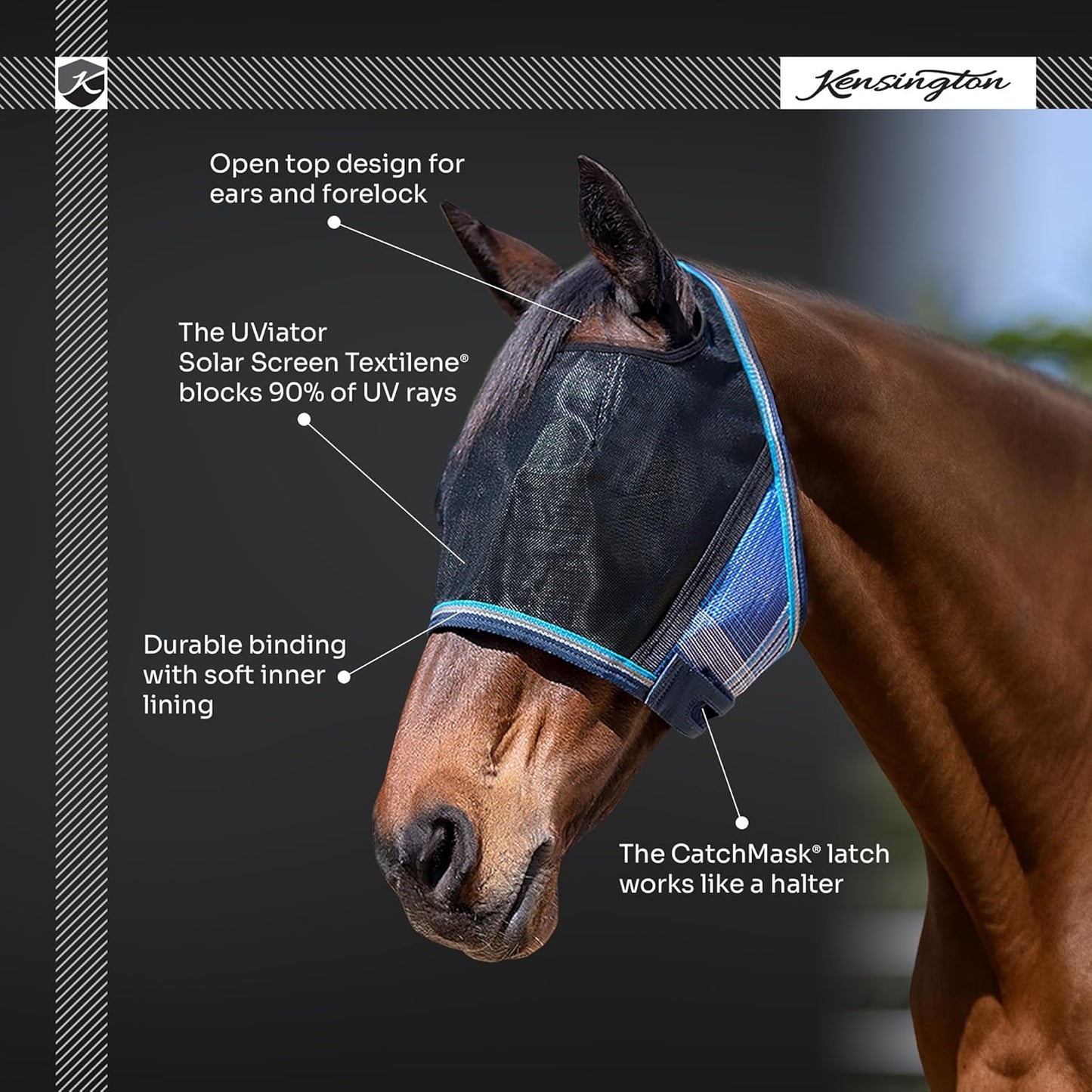 Kensington UViator CatchMask Horse Fly Mask with Web Trim UV Eye Protection Mask for Horse - Large, Imperial Jade